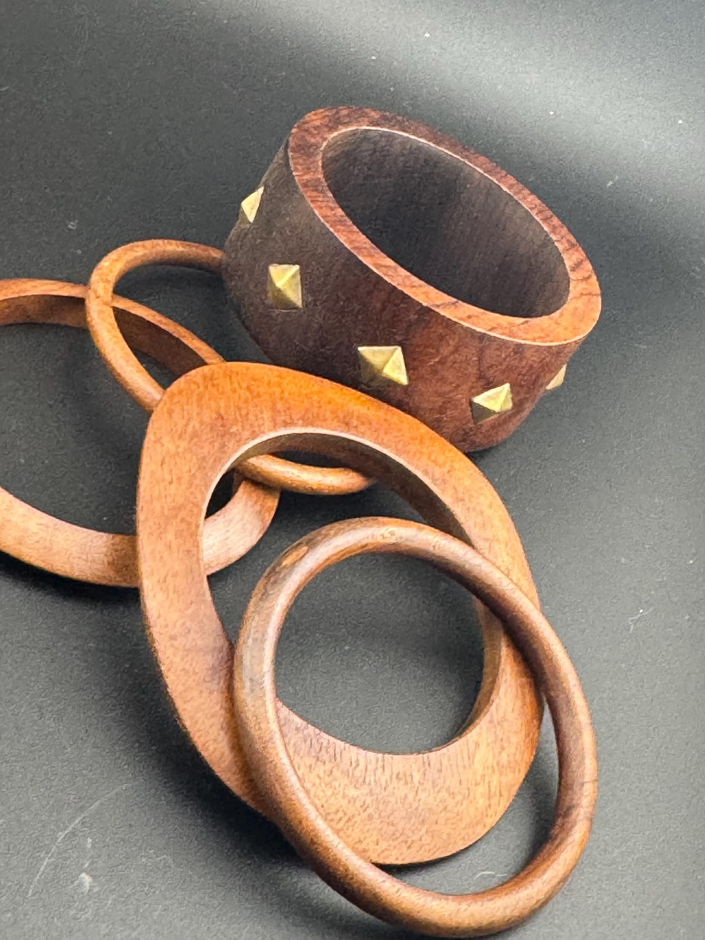 5 Vintage Wooden Stacking Bangles: Ethnic Tribal Boho Bracelets