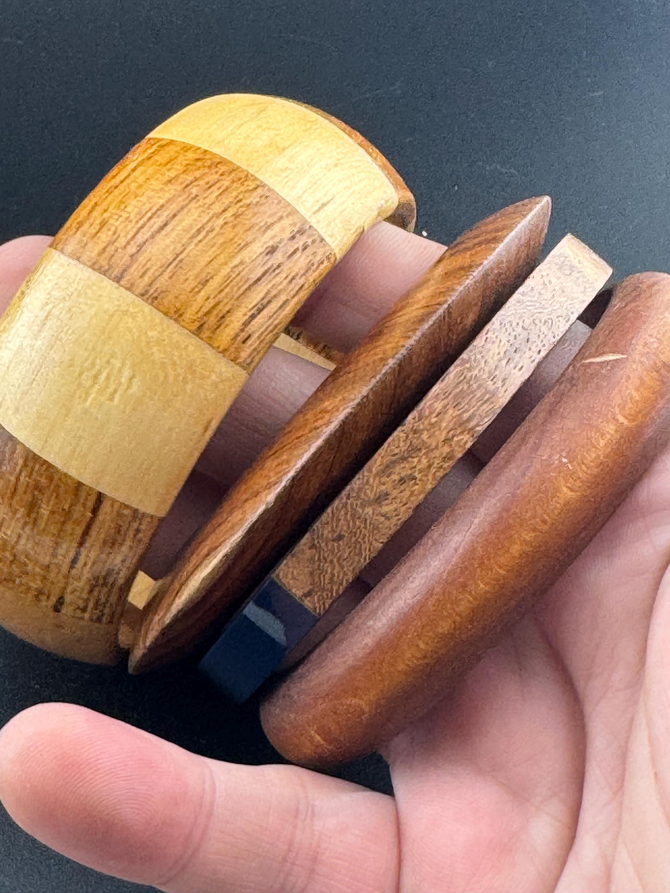 4 x vintage wooden stacking bangles in brown natural shades ethnic tribal boho festival bracelets