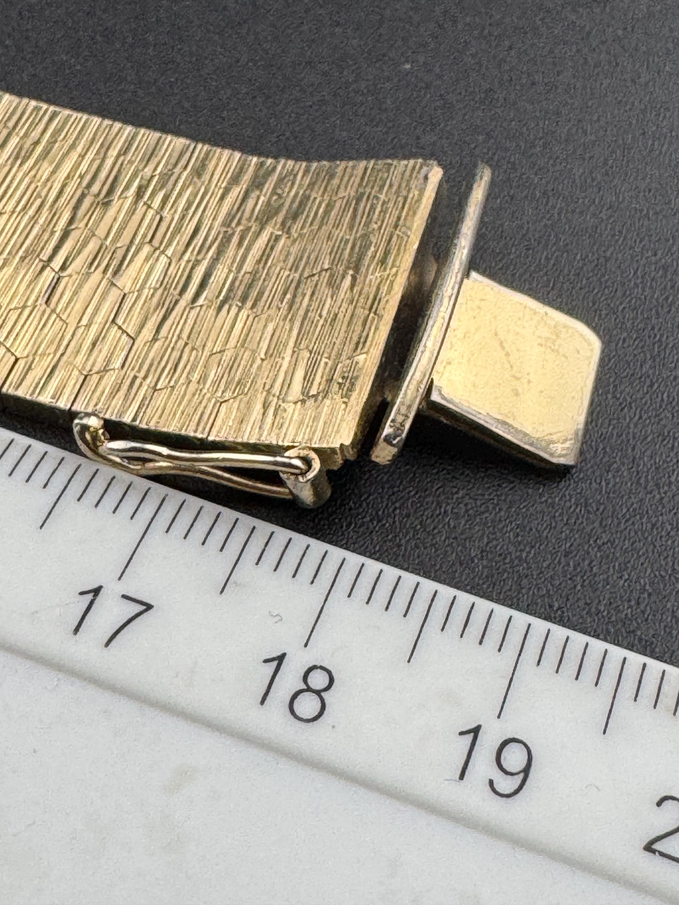 1970s articulated flat stamped Italy plaque gold plated cuff wrap bracelet 18cm long x 2cm Italian very good condition