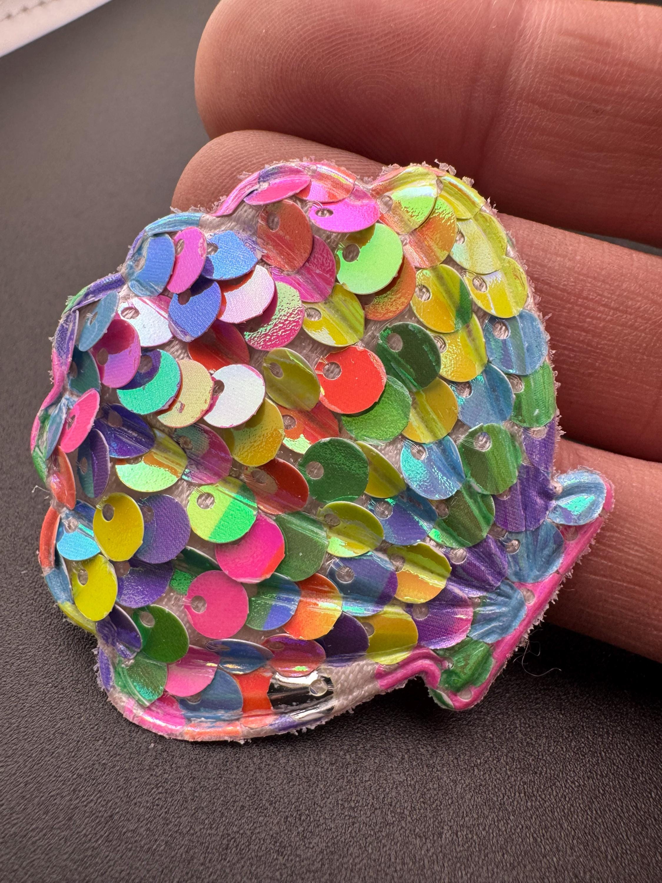 Rainbow Sequin Scallop Patch: Nautical Sew-On Appliqué (4.5cm x 5cm)