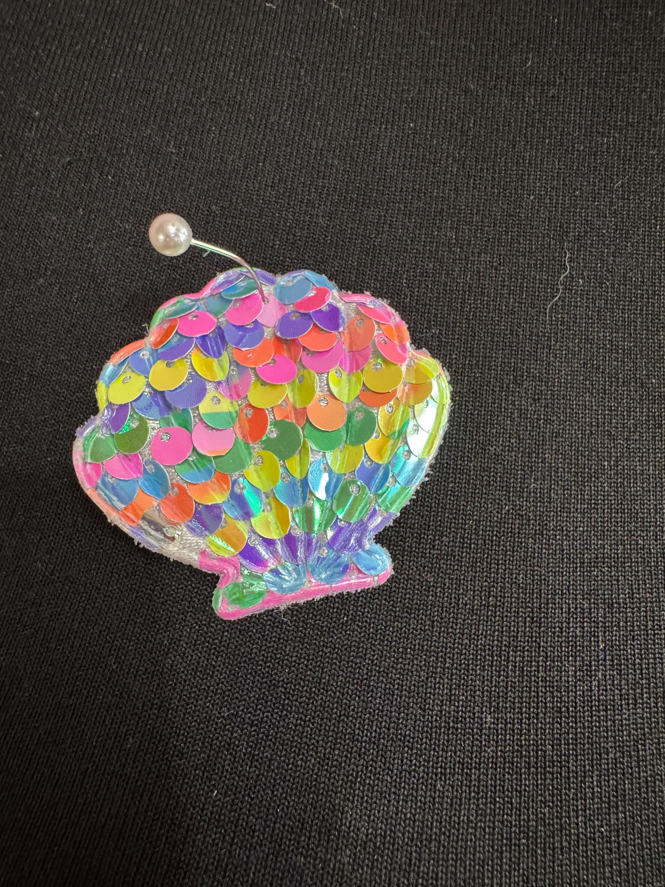 Rainbow Sequin Scallop Patch: Nautical Sew-On Appliqué (4.5cm x 5cm)