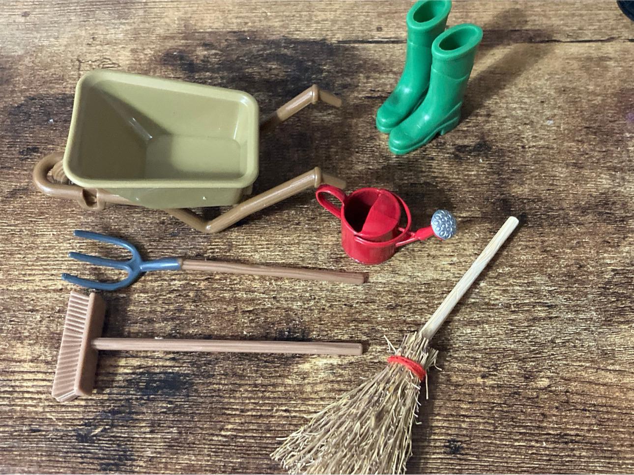 Miniature pair of black plastic wellington boots wellies gardener cake topper decoration scenery dolls