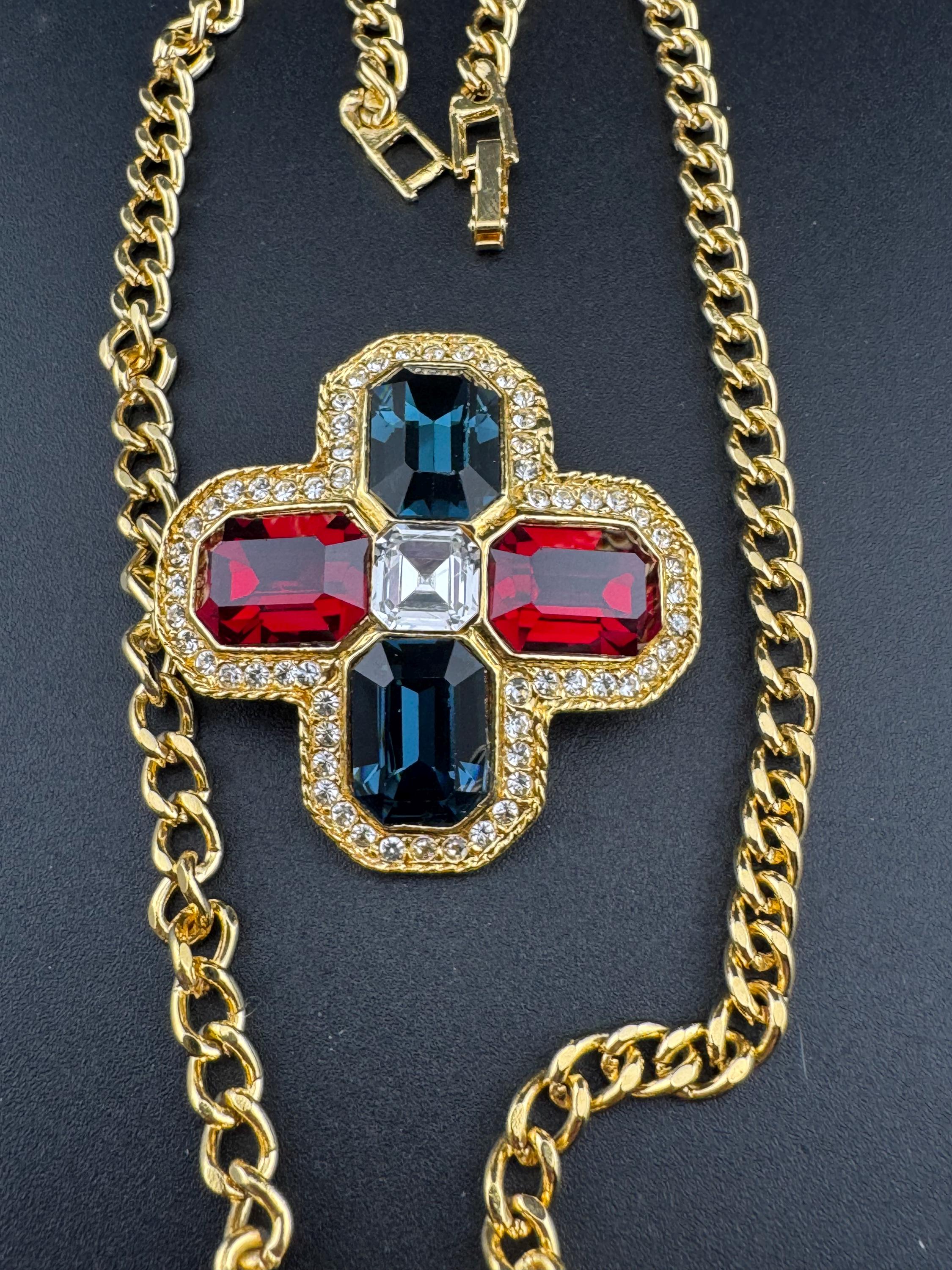 Vintage 1980s Swarovski Crystal Necklace & Cross Brooch Set