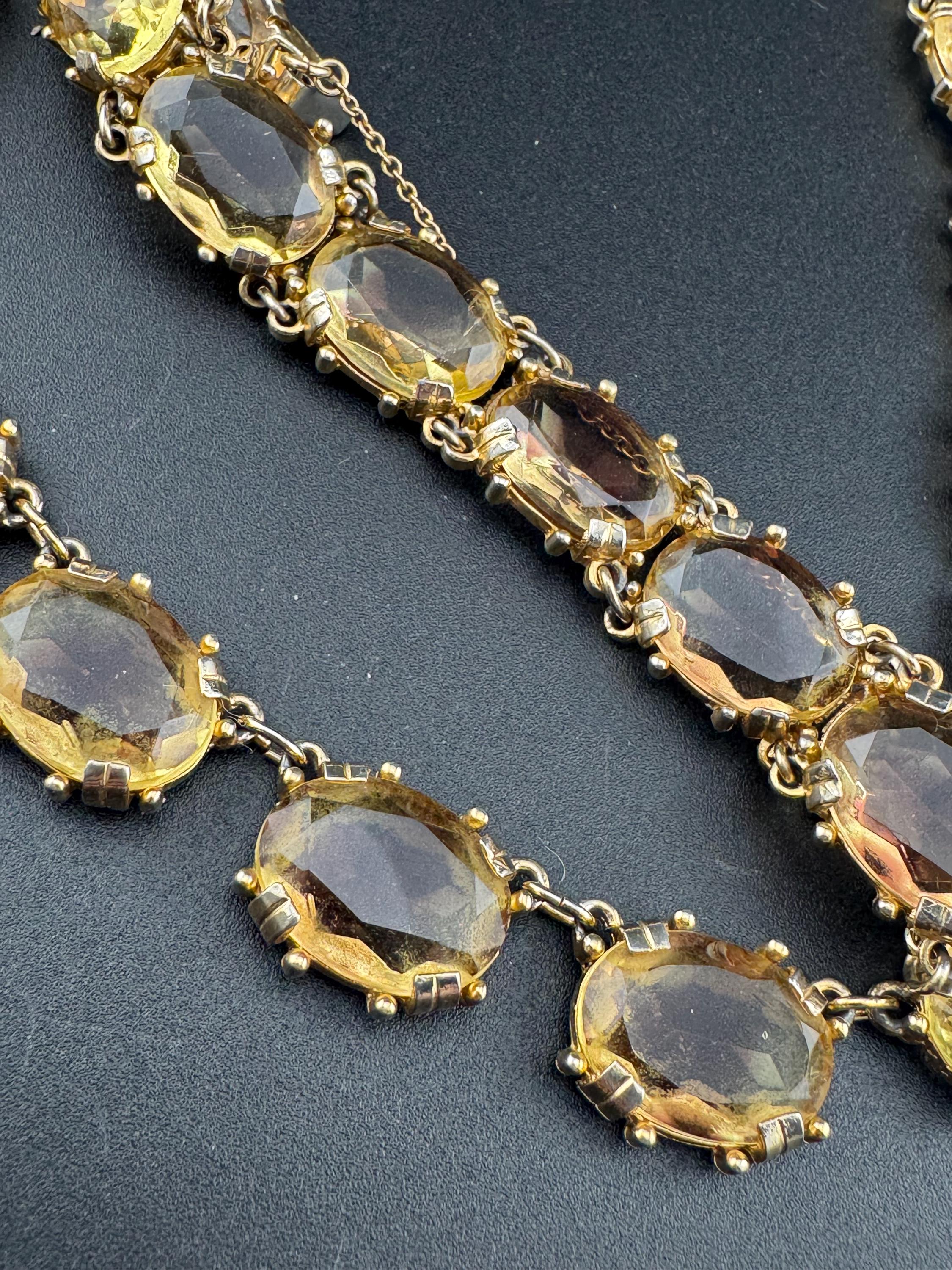 Vintage soft light brown cognac Glass gold tone oval cabochon collar Necklace and matching bracelet 1960s modernist jewellery set