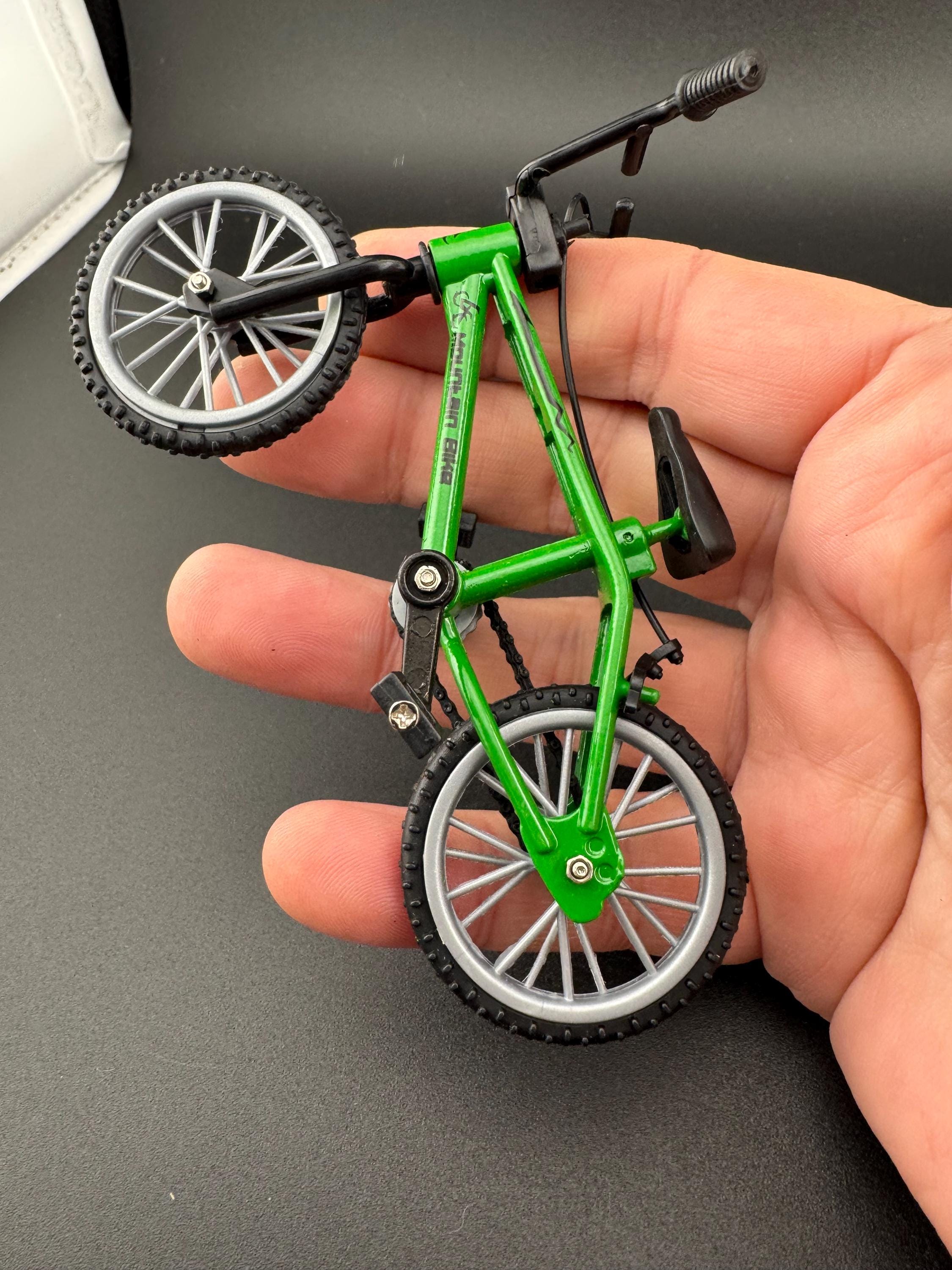 Miniature plastic green mountain bike BMX cake topper decoration