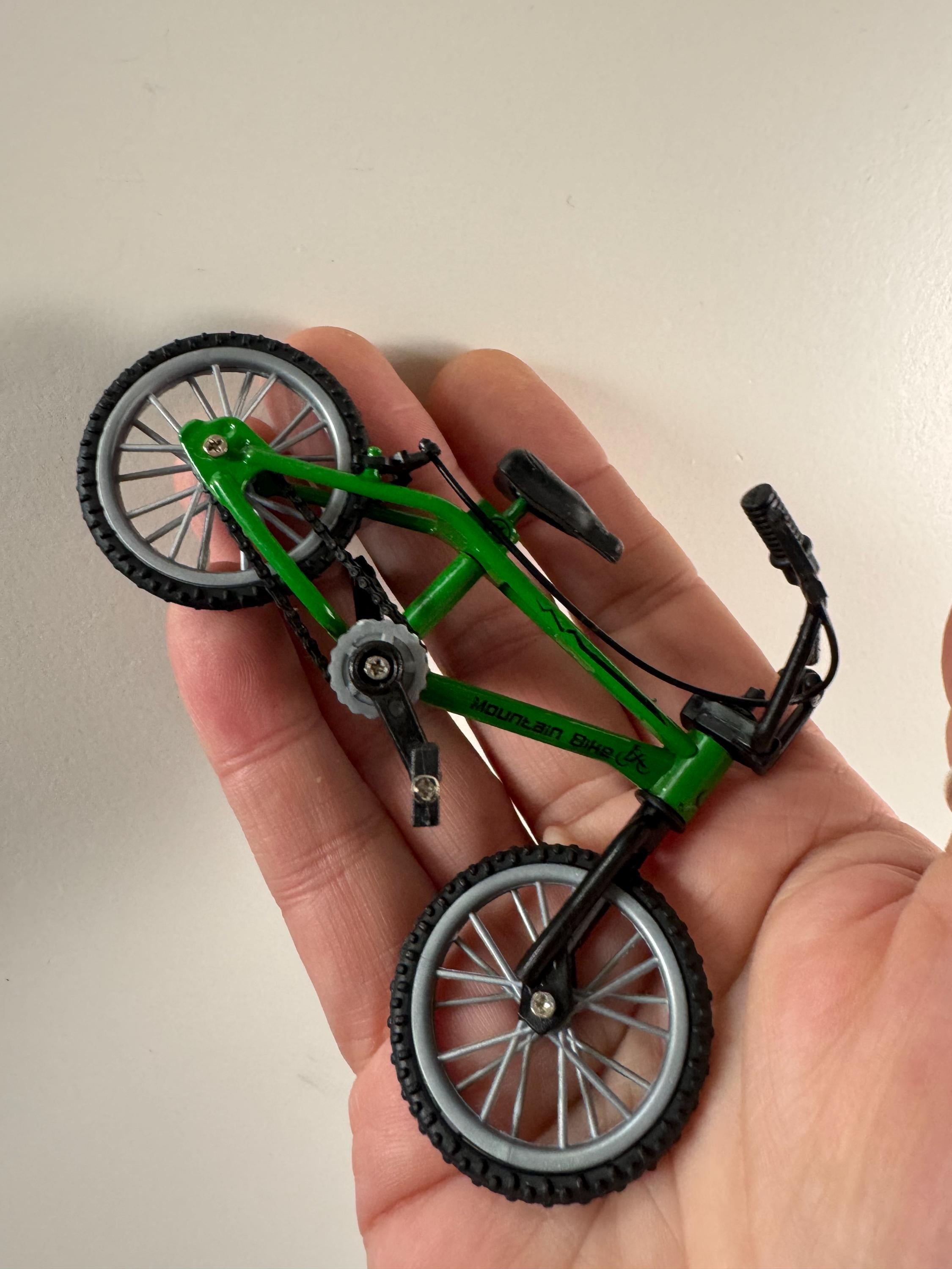 Miniature plastic green mountain bike BMX cake topper decoration