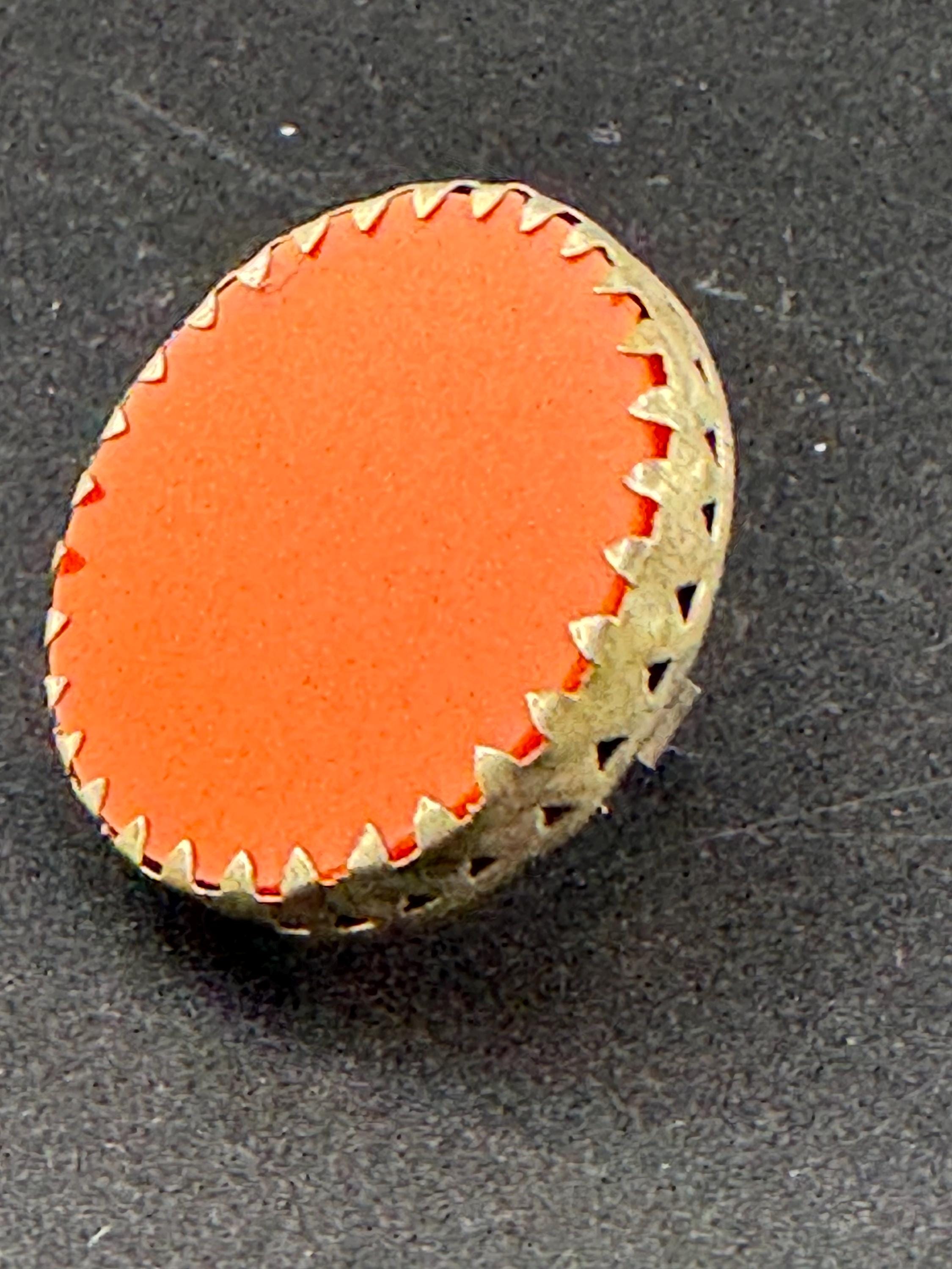 Orange Plastic Disc Ring: Silver Tone Adjustable Statement Ring