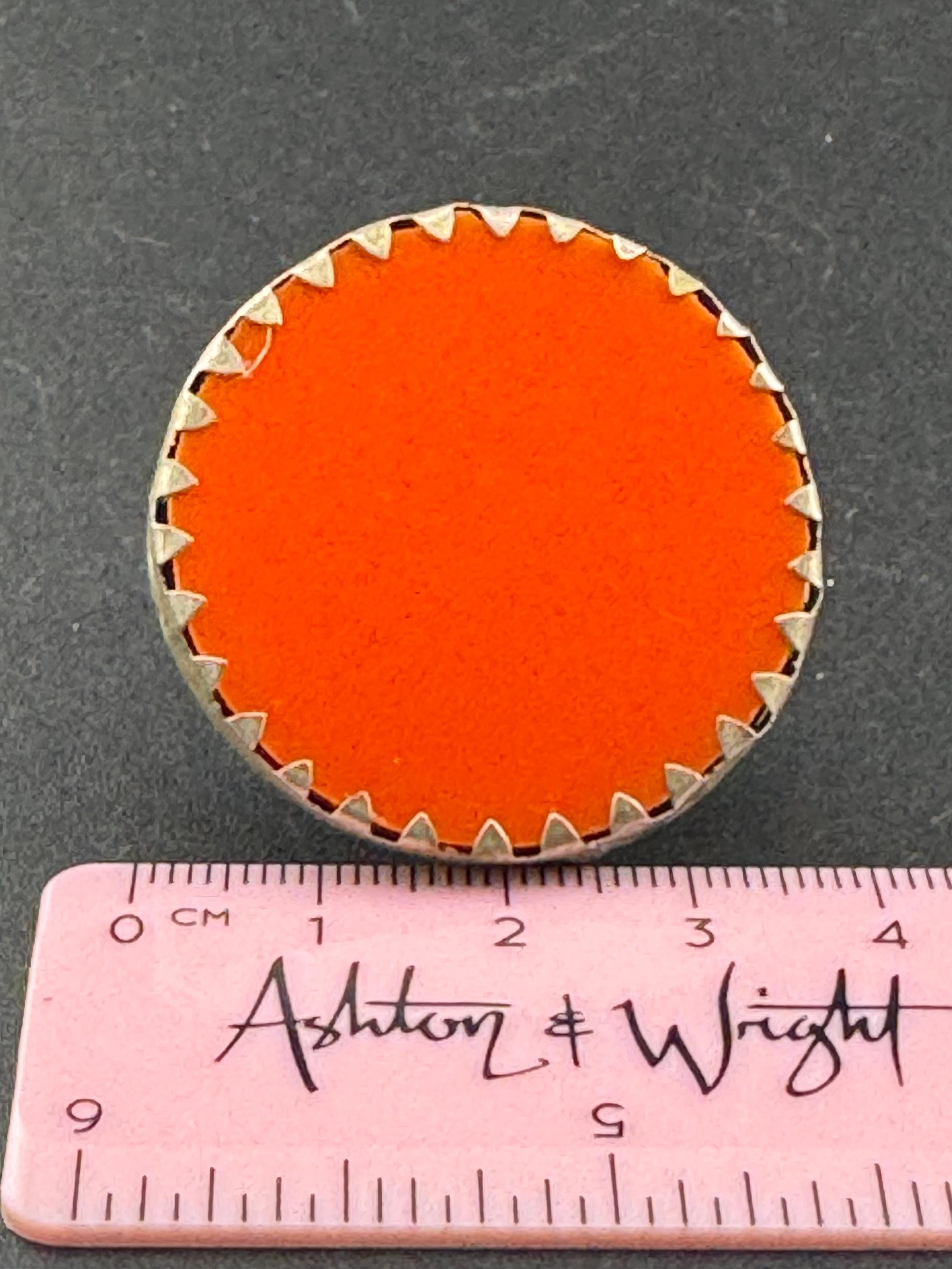 Orange Plastic Disc Ring: Silver Tone Adjustable Statement Ring
