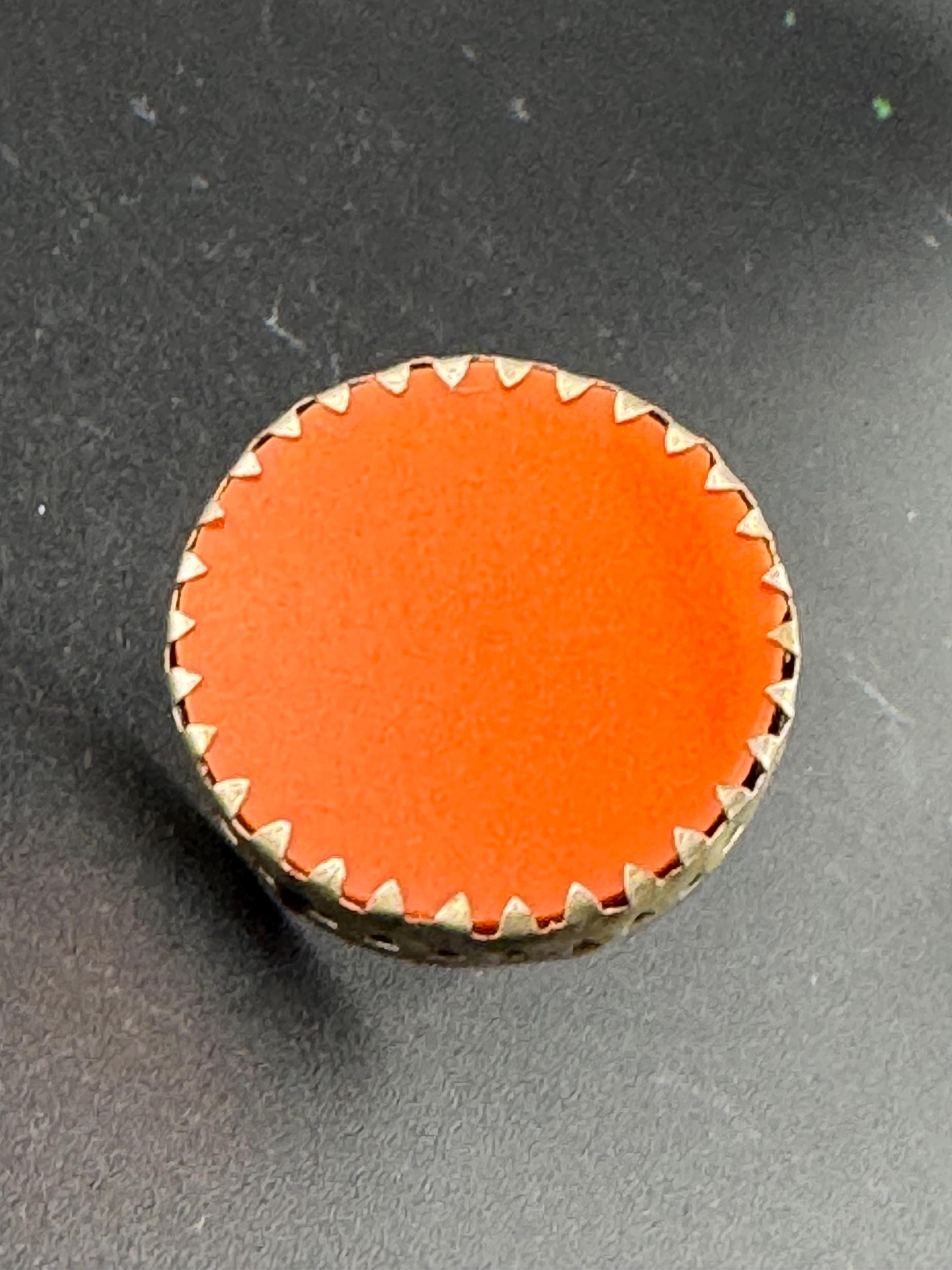 Orange Plastic Disc Ring: Silver Tone Adjustable Statement Ring