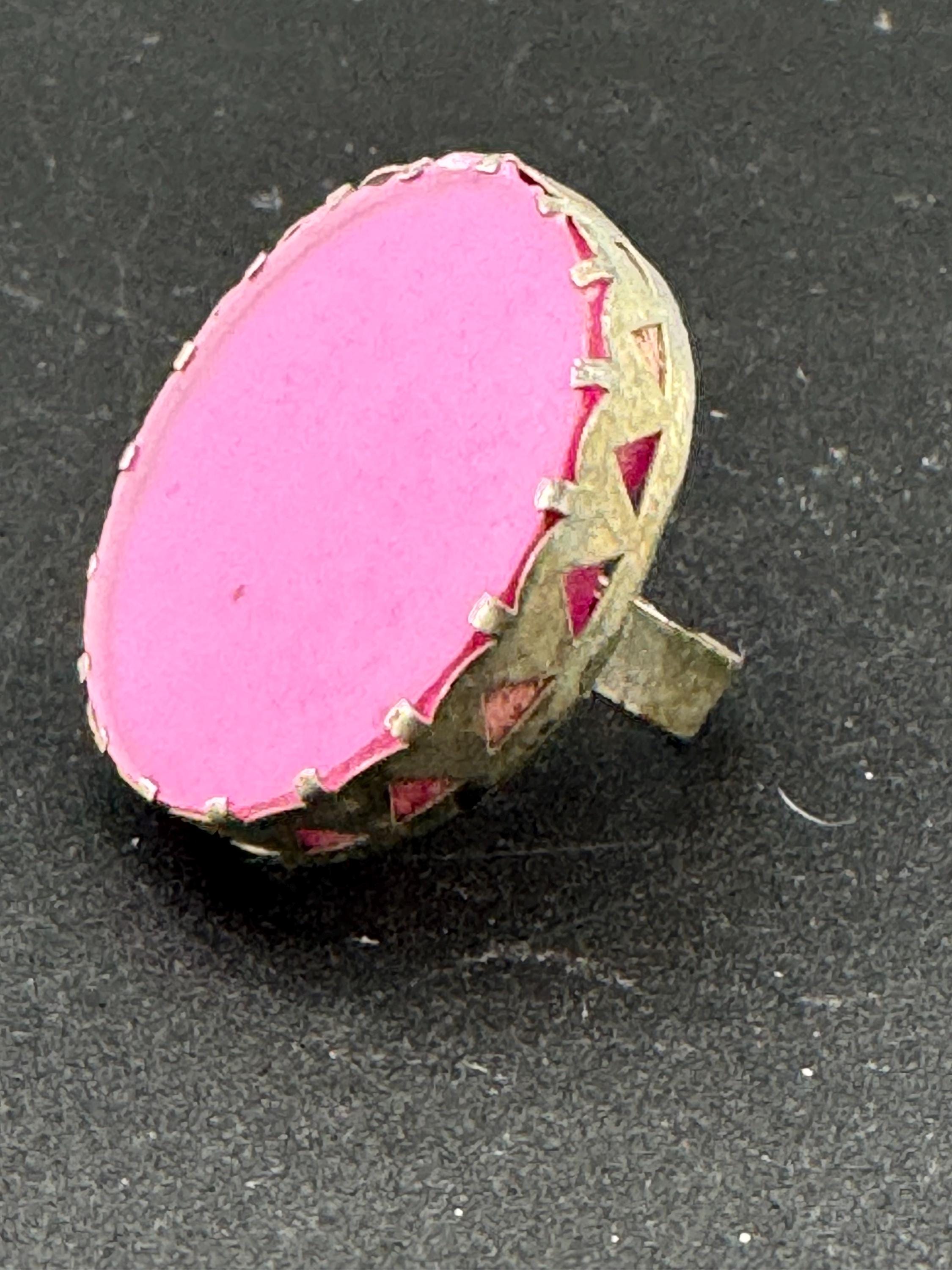 Purple Plastic Disc Statement Ring - Adjustable Silver Tone