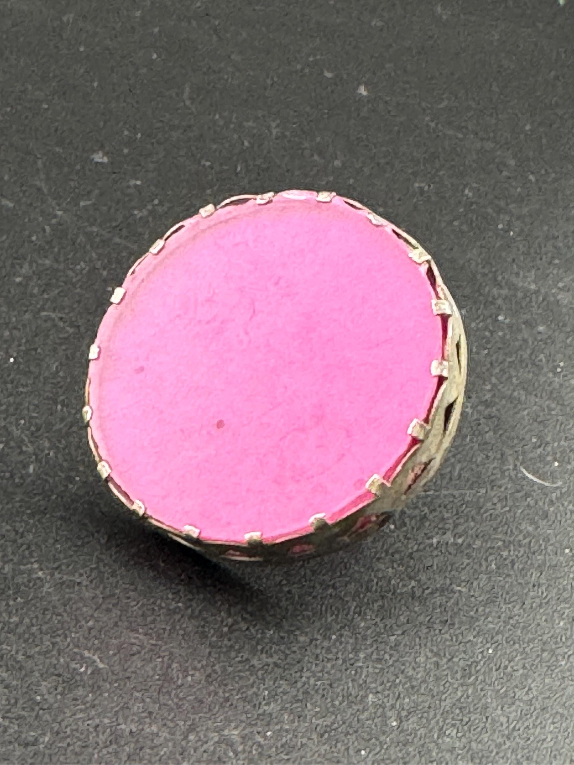 Big purple early plastic 4cm disc artisan statement dress ring , silver tone metal, adjustable size