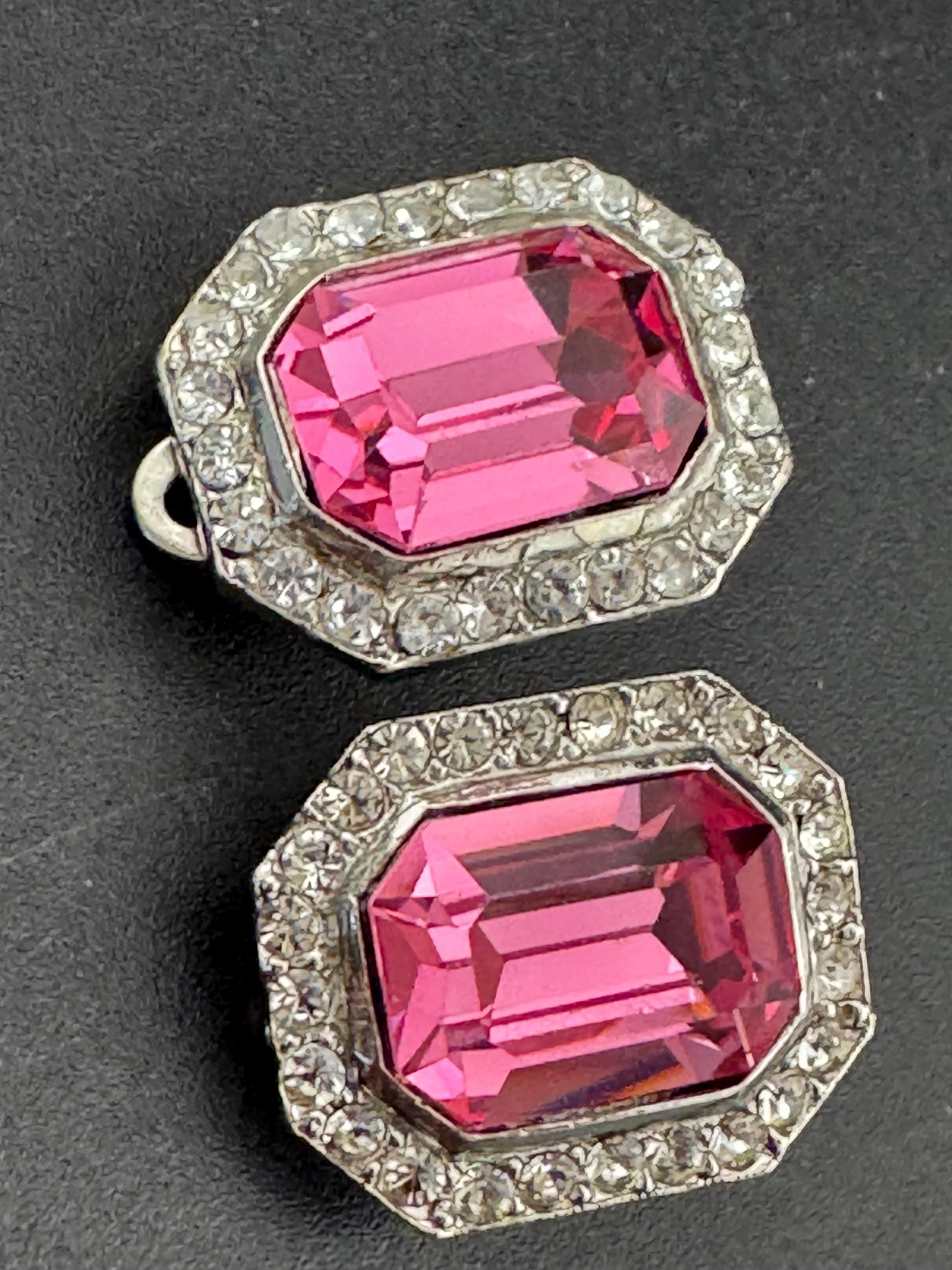 Vintage 1980s Swarovski Crystal Clip On Earrings: Pink Octagon