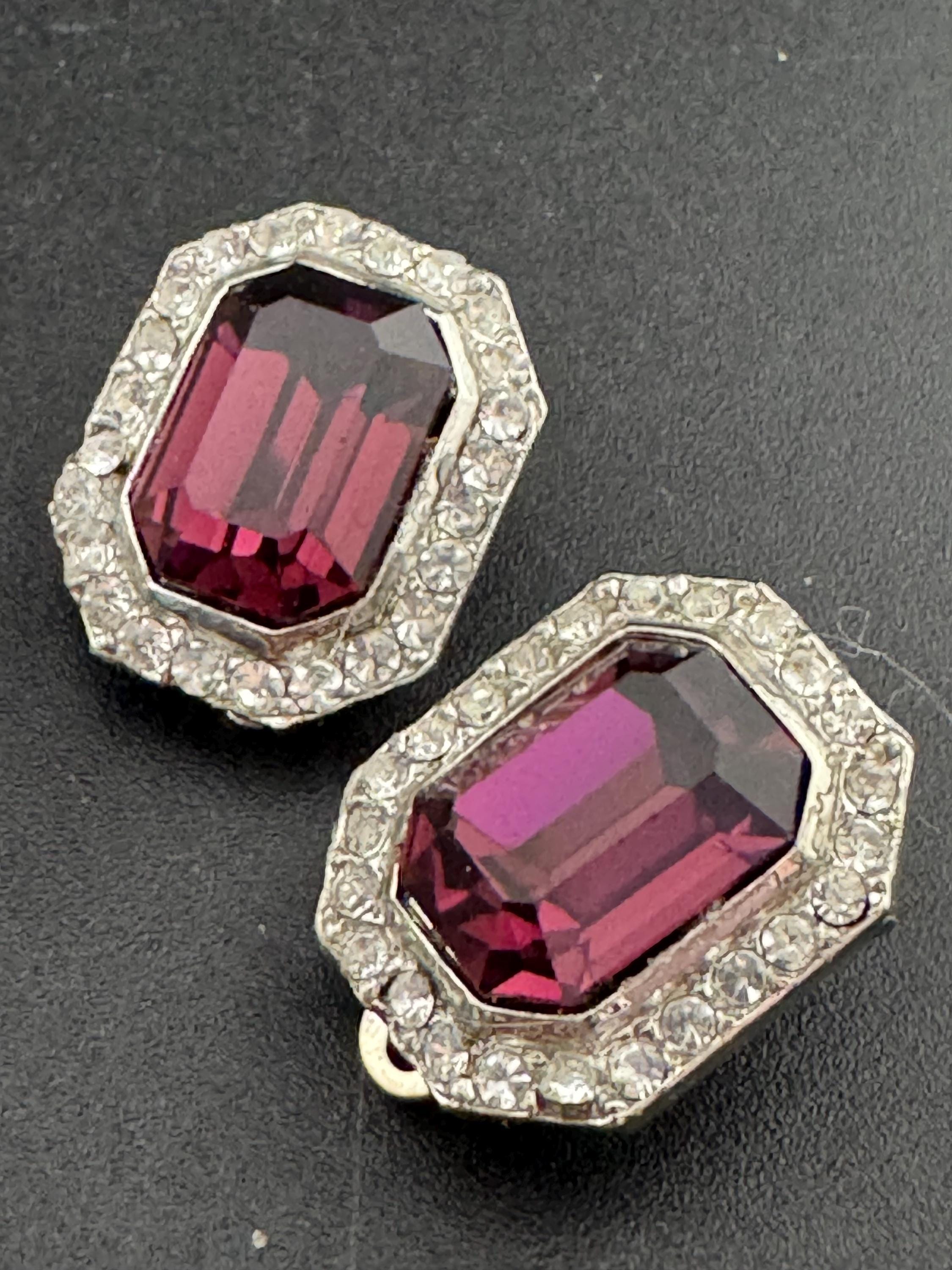 Vintage 1980s Swarovski Crystal Clip On Earrings: Amethyst Purple