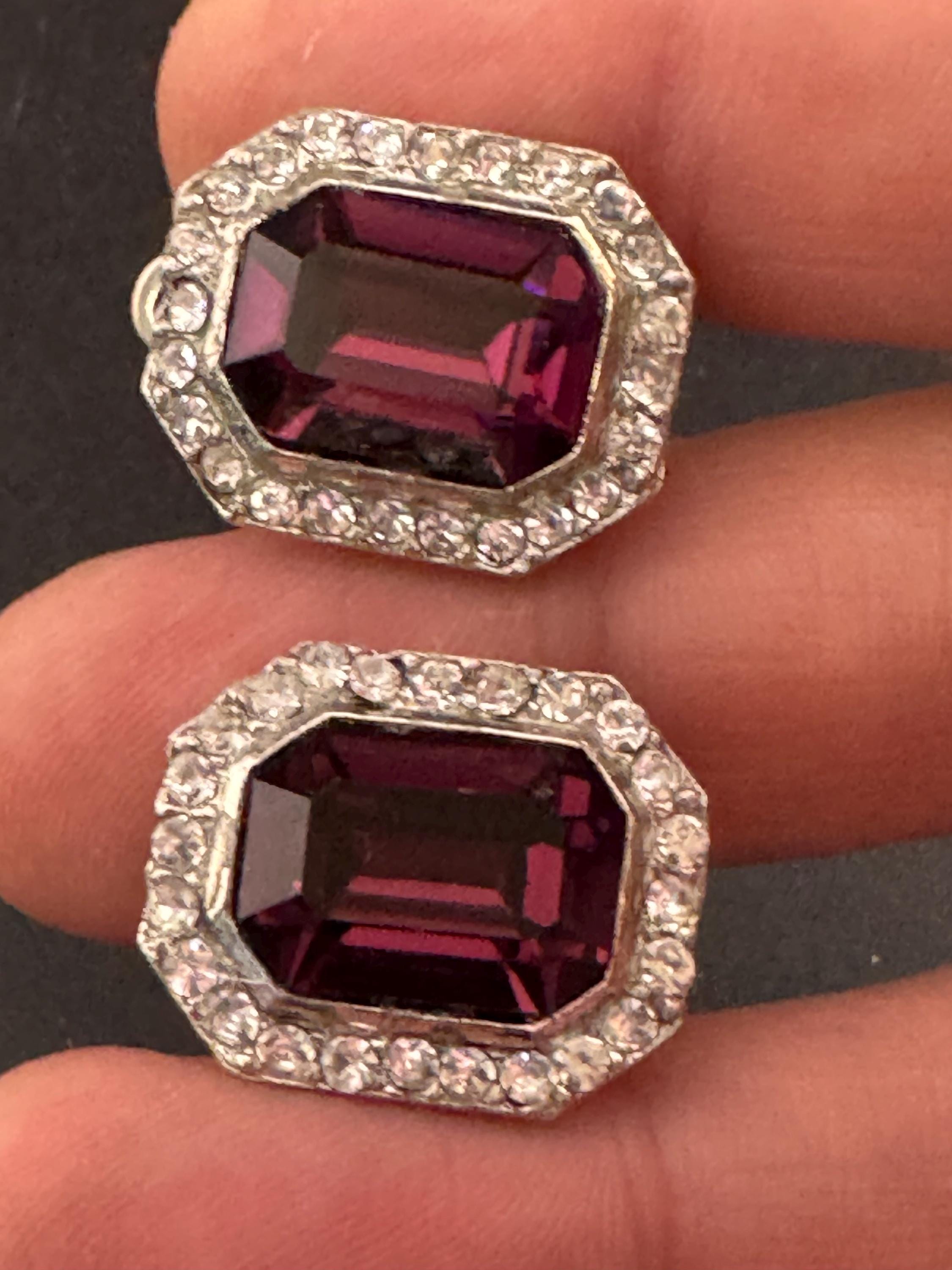 Vintage 1980s Swarovski Crystal Clip On Earrings: Amethyst Purple