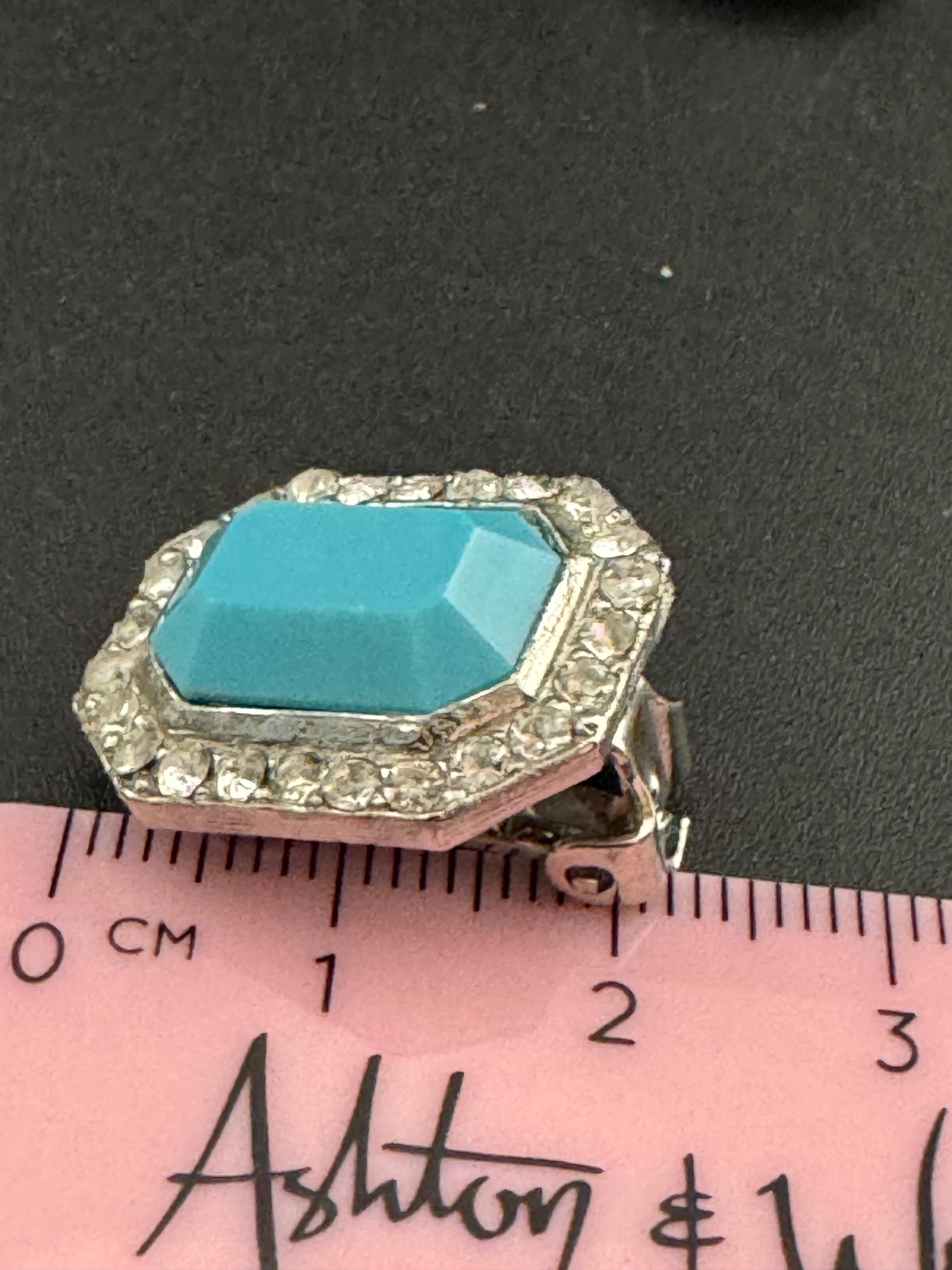 2cm clear and turquoise blue coloured genuine Swarovski crystal octagon clip on earrings 1980s, true vintage old shop stock