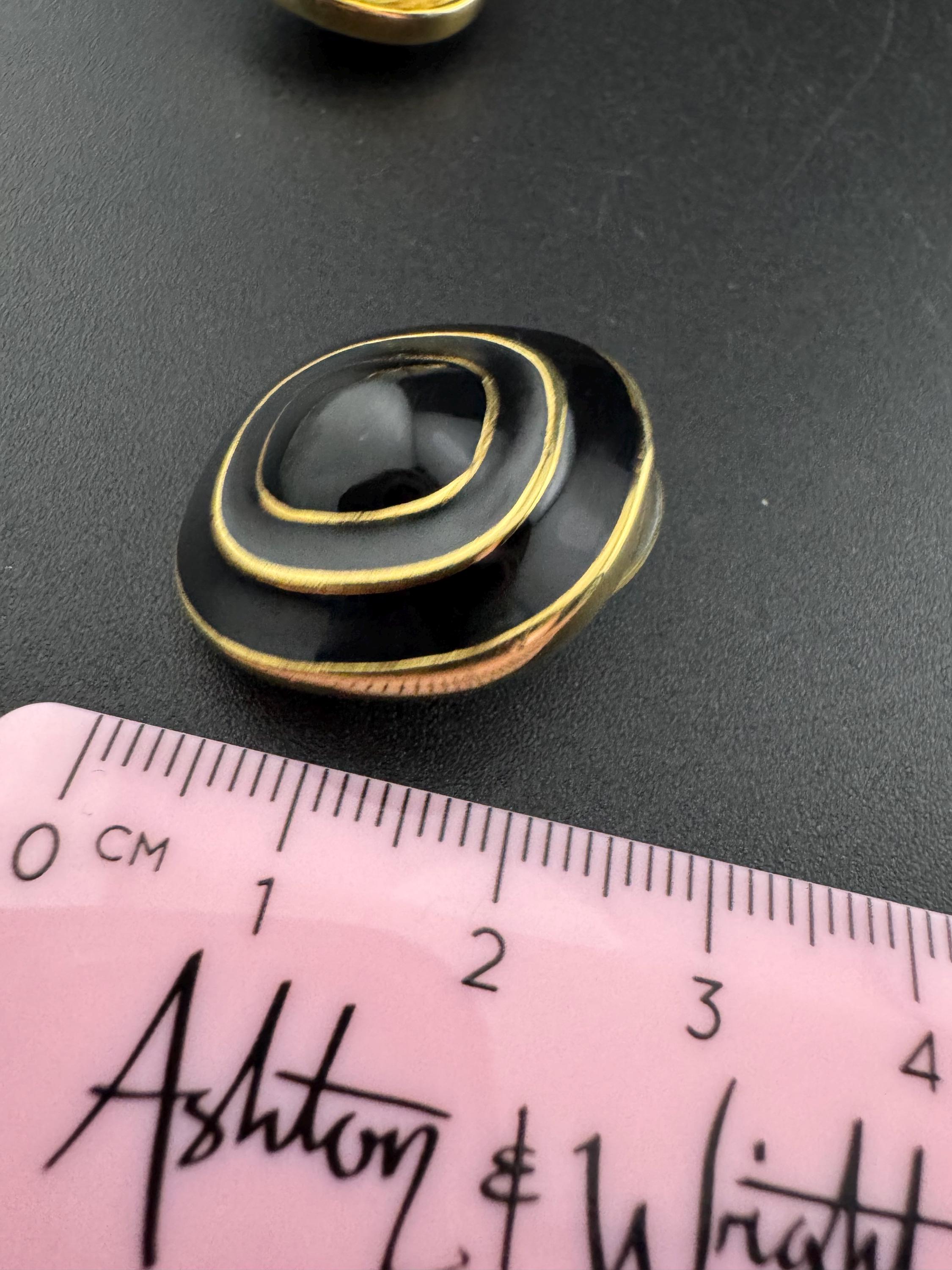 Vintage Gold tone Black enamel pair rectangular shaped stud earrings pierced, statement power dress 80s 90s