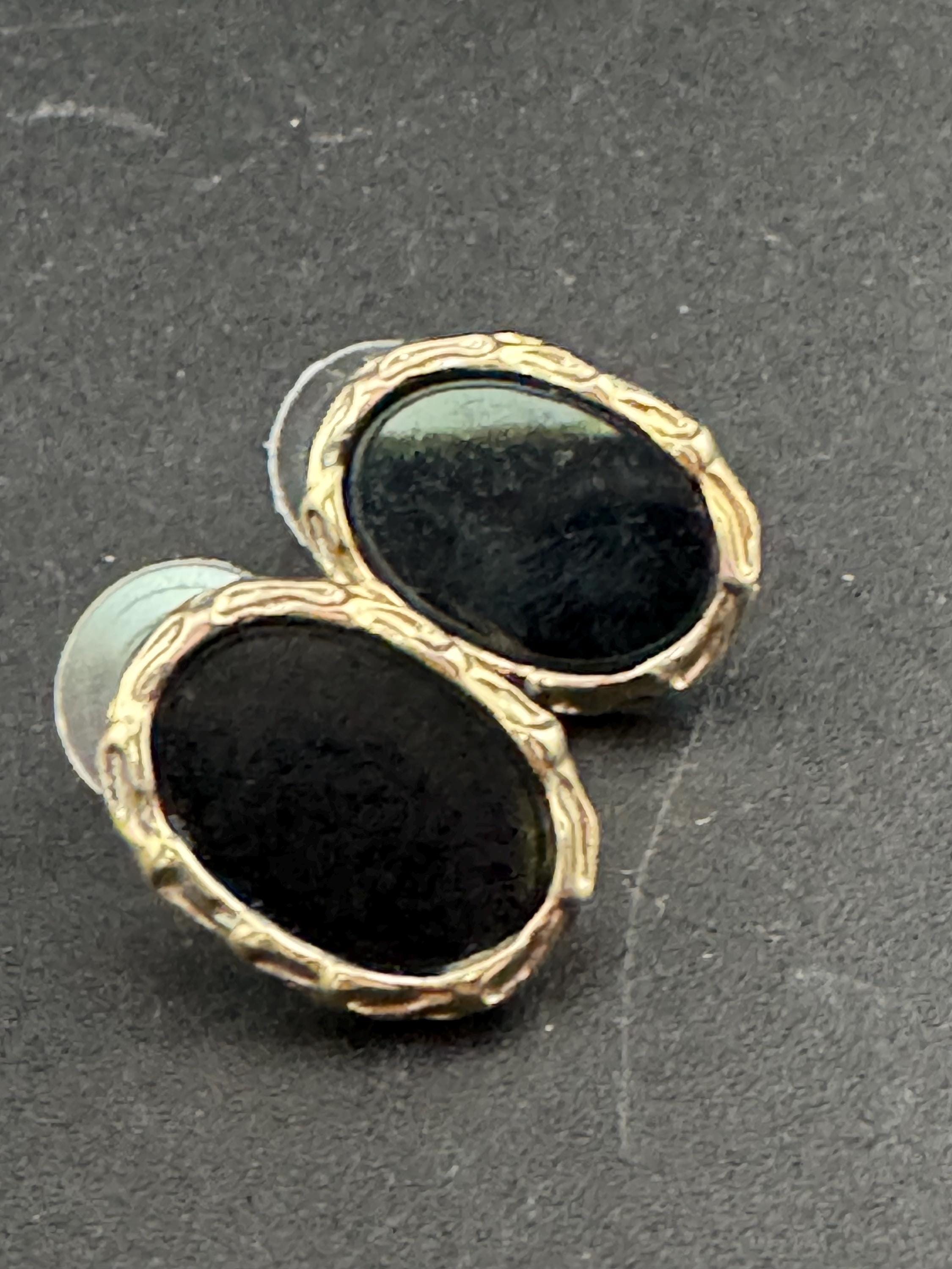Vintage Gold Plated Black Enamel Oval Stud Earrings