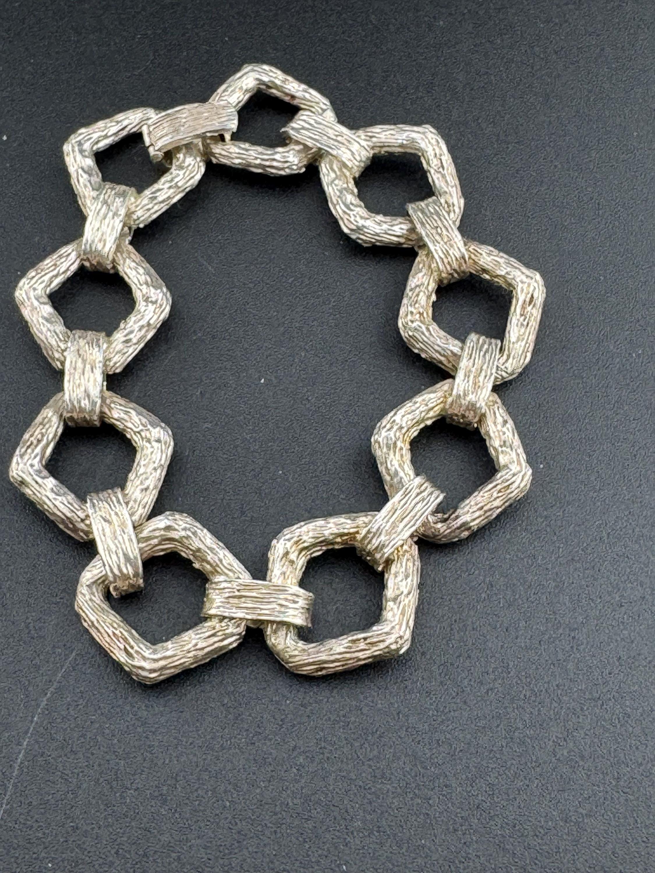 Vintage Clifford and Hall Sterling Silver Bark Panel Bracelet