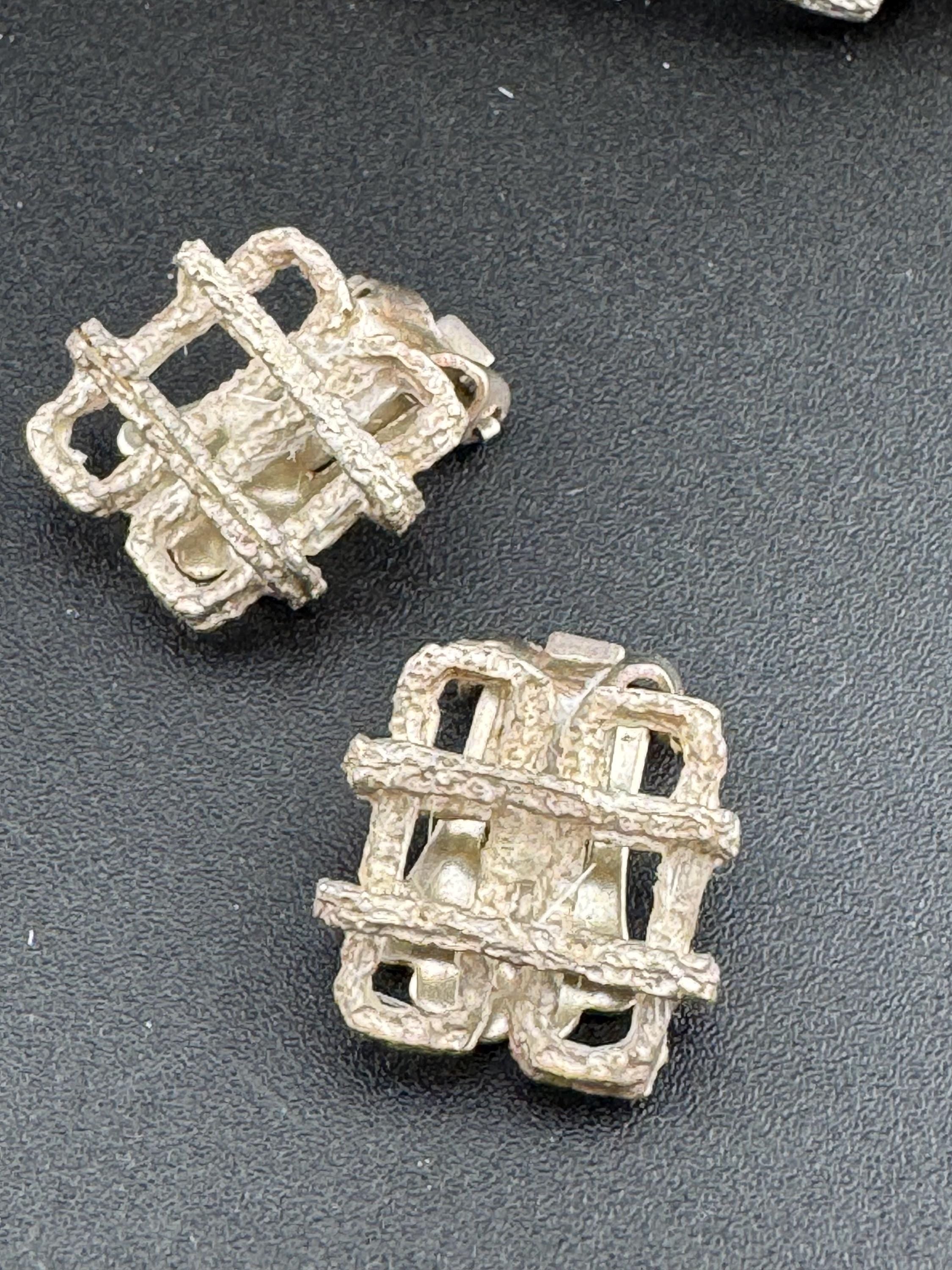 Vintage Sterling Silver Bark Textured Bracelet and Clip-On Earrings Set
