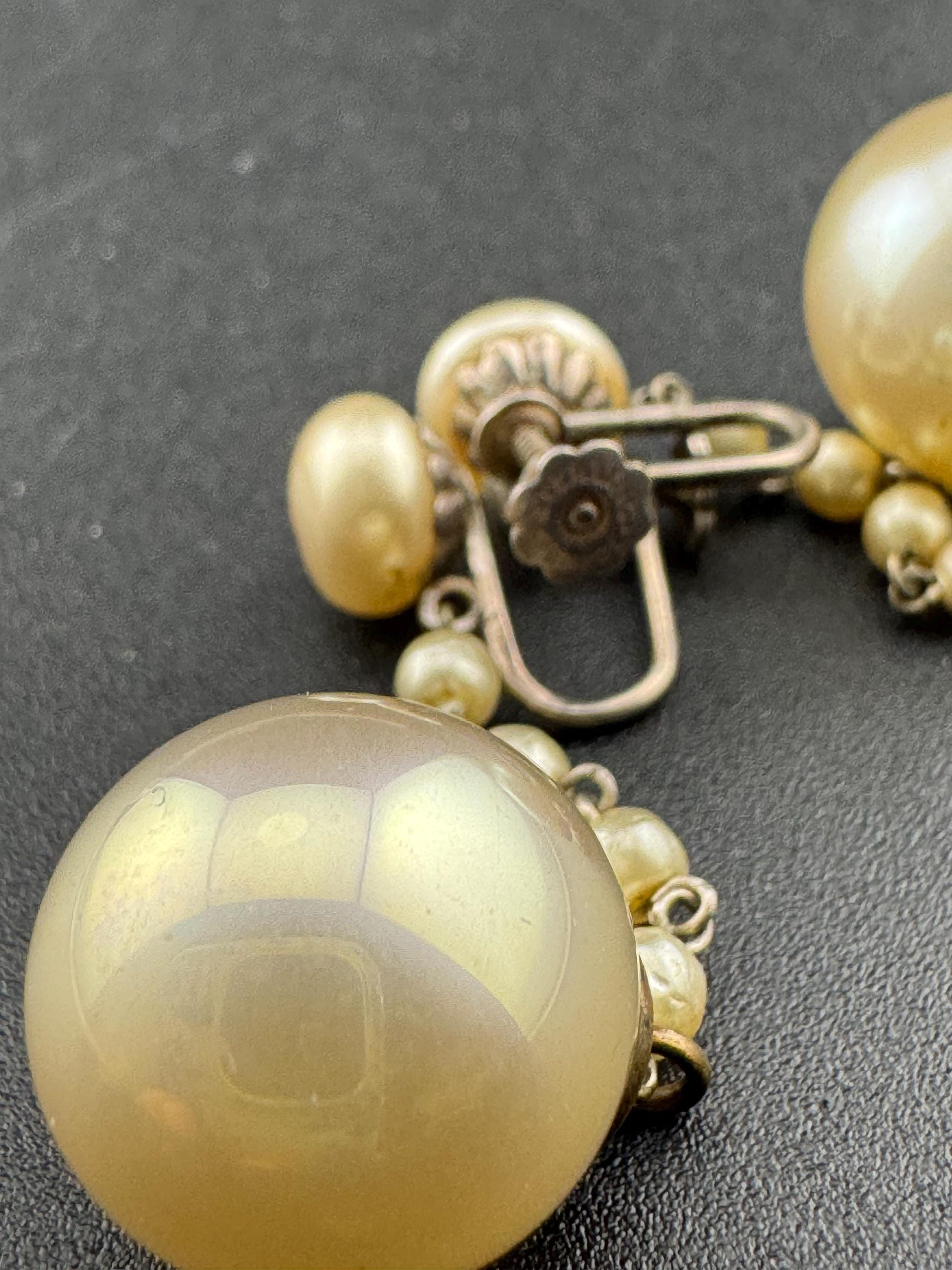 French Antique Vintage Sterling 925 Silver Art Deco faux pearl long Drop Clip on screw back Earrings, Bridal Wedding Party Prom