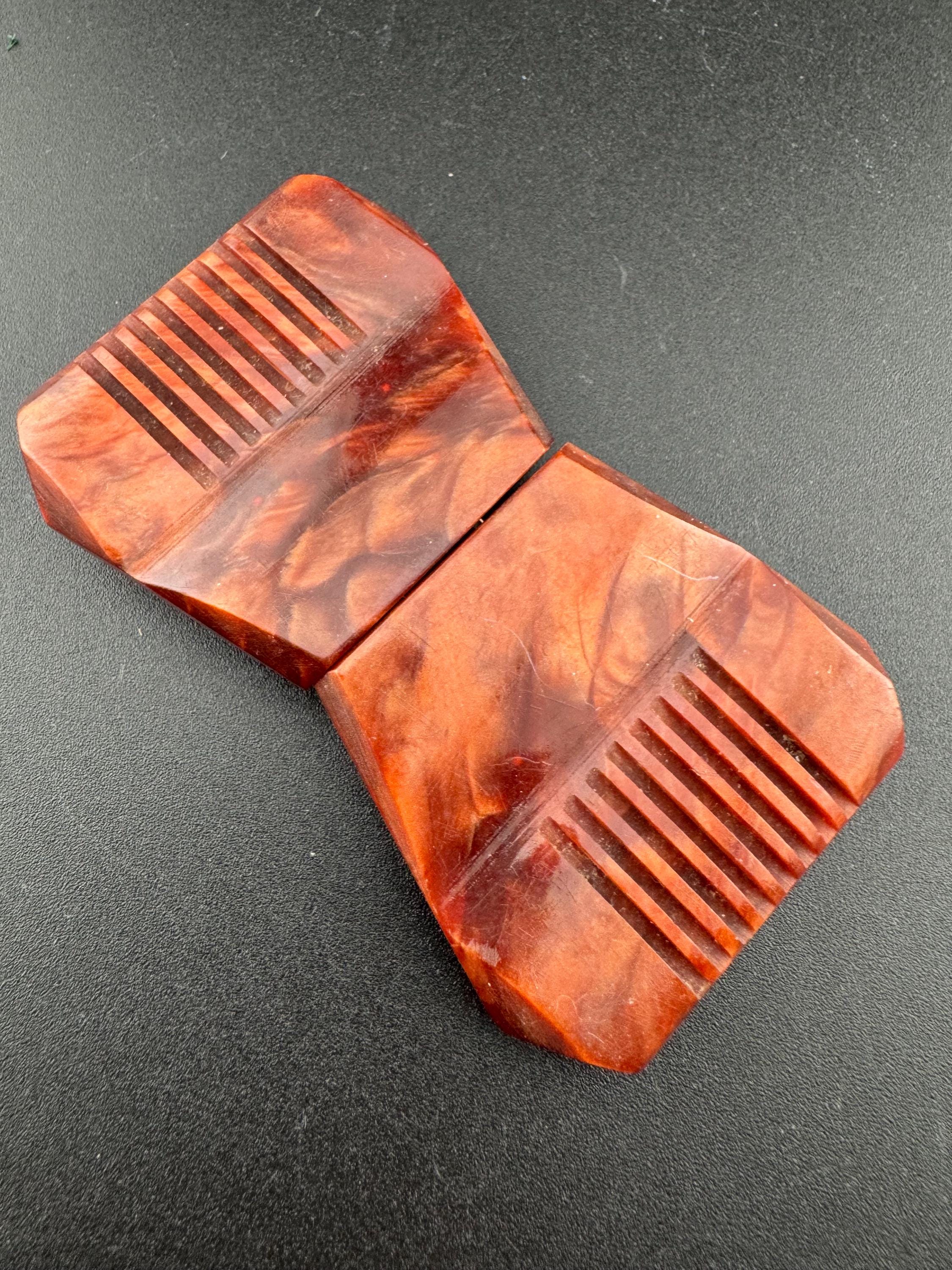 True Art Deco 2 part RED BROWN early plastic geometric belt buckle