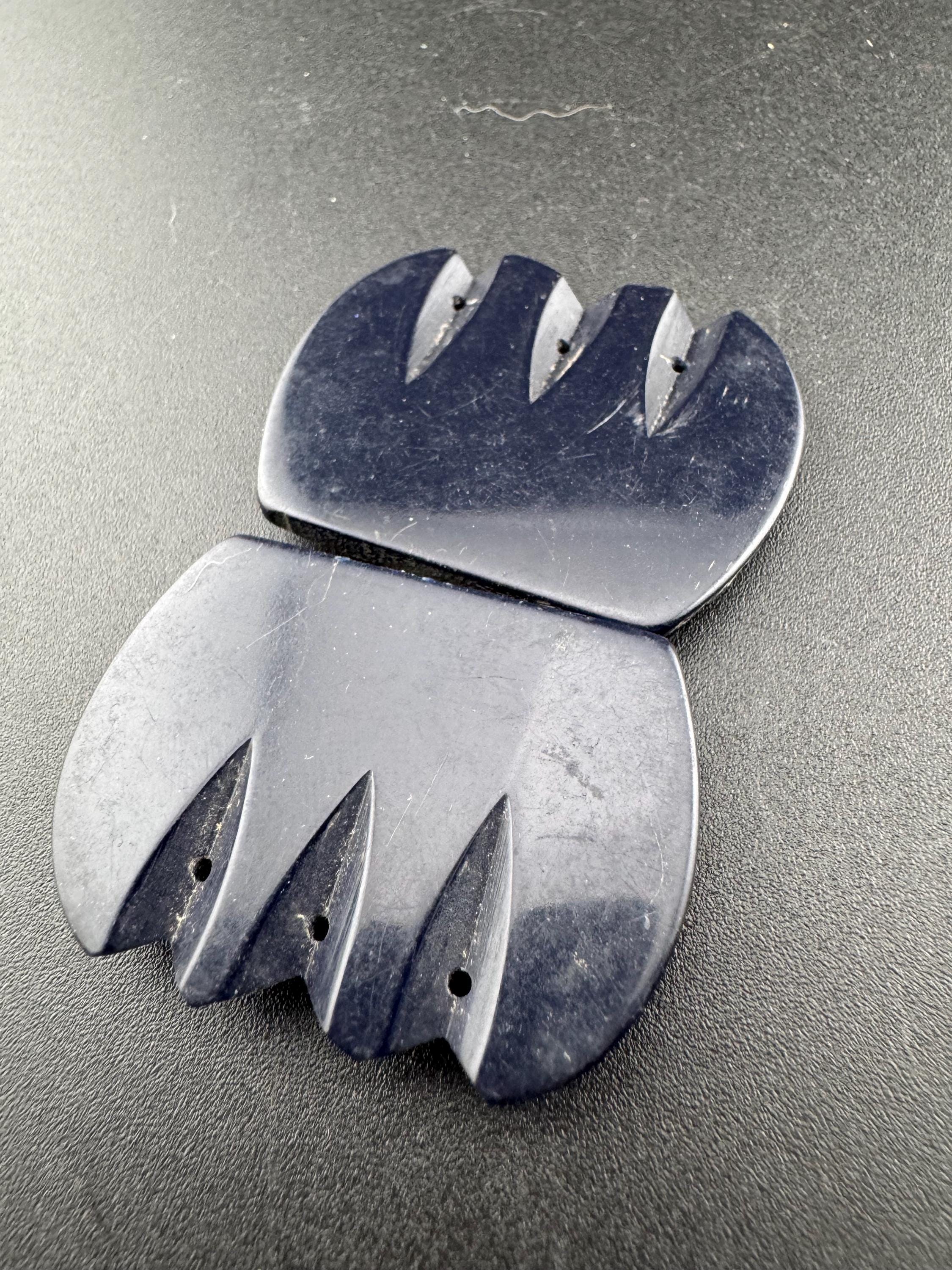 True Art Deco 2 part dark navy blue early plastic geometric belt buckle