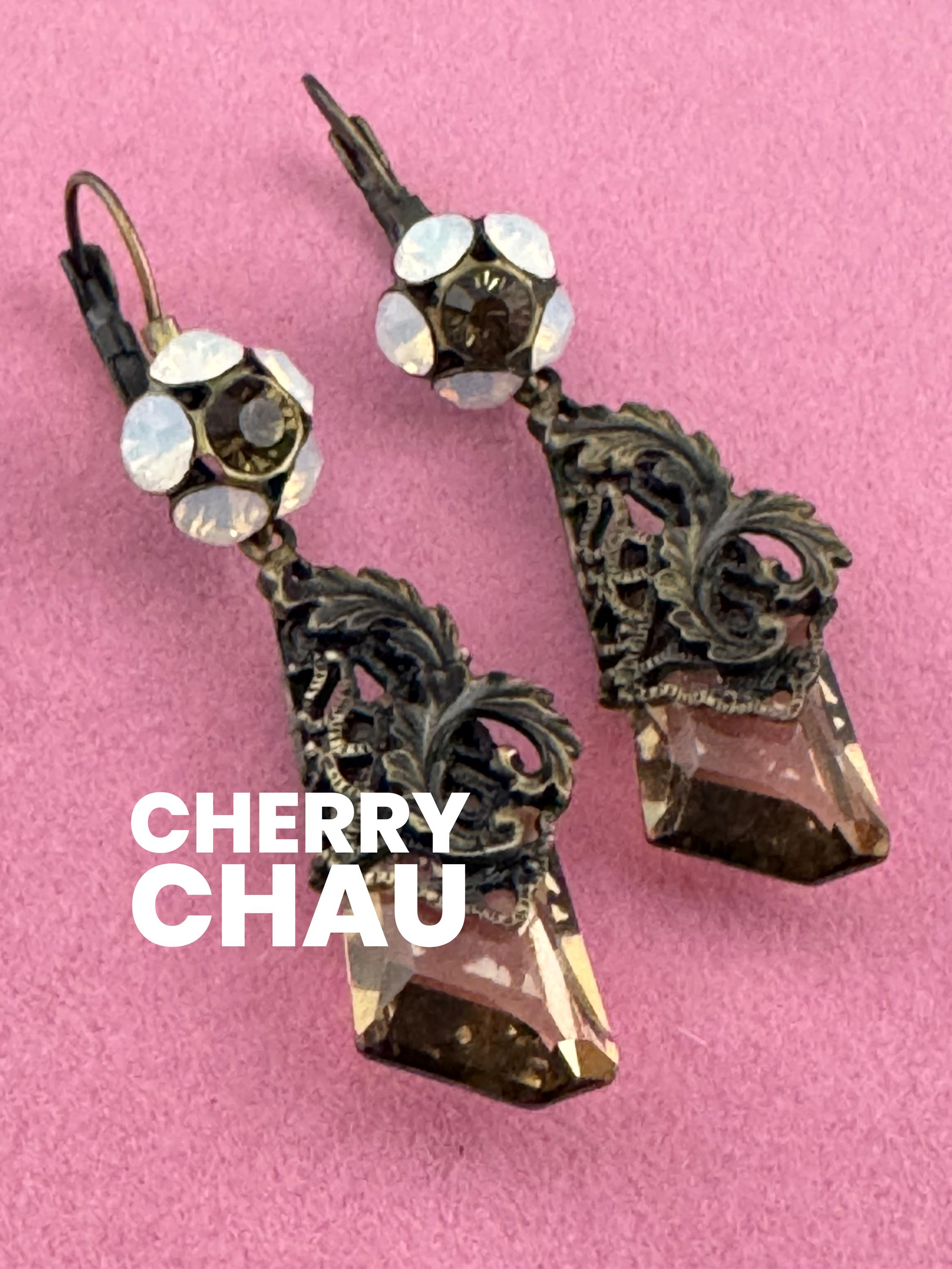 Signed Cherry Chau Paris Vintage Crystal Clip On Earrings