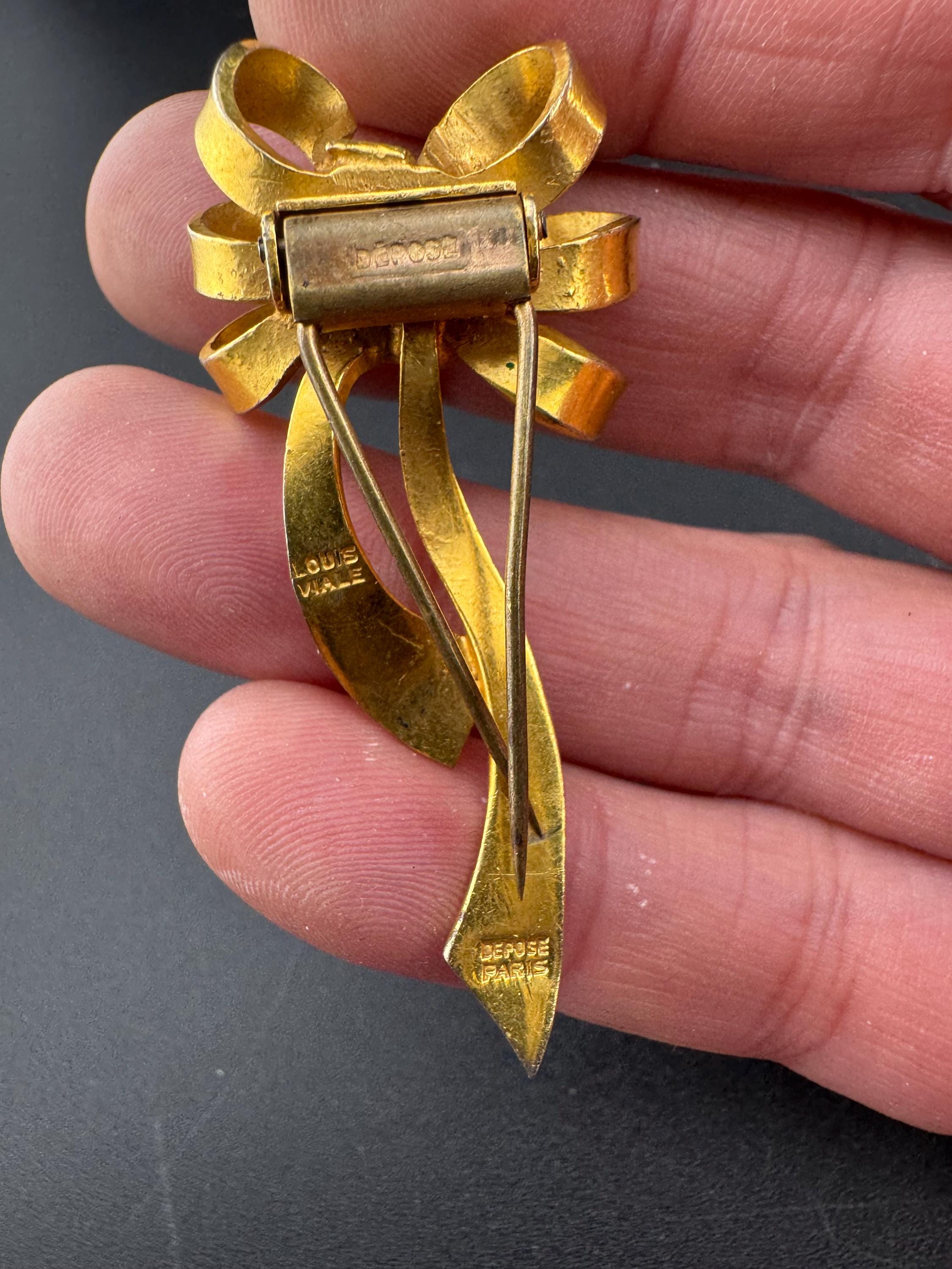 Art Deco Brass Fur Clip: Signed Louis Viale, 1930s-40s