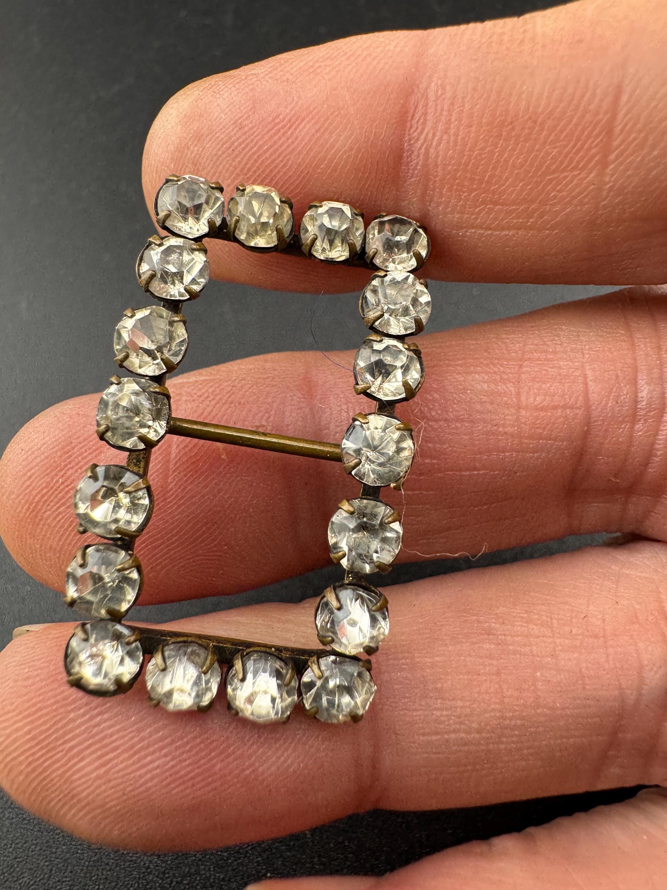 Rectangular small Antique Victorian Rhinestone Glass Paste slider belt Buckle Adornment