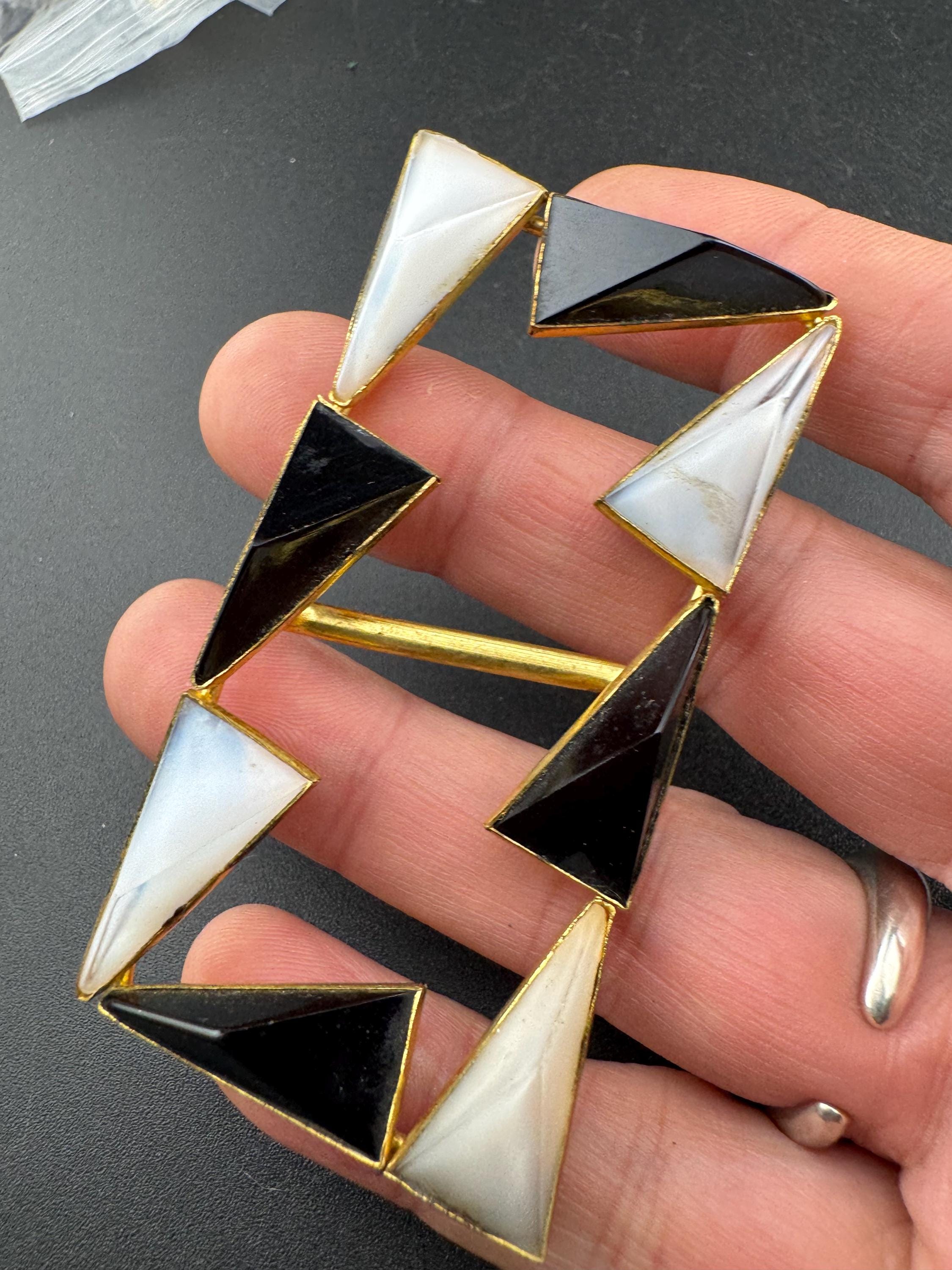Rectangular large Antique art deco Glass cabochon geometric slider belt Buckle Adornment