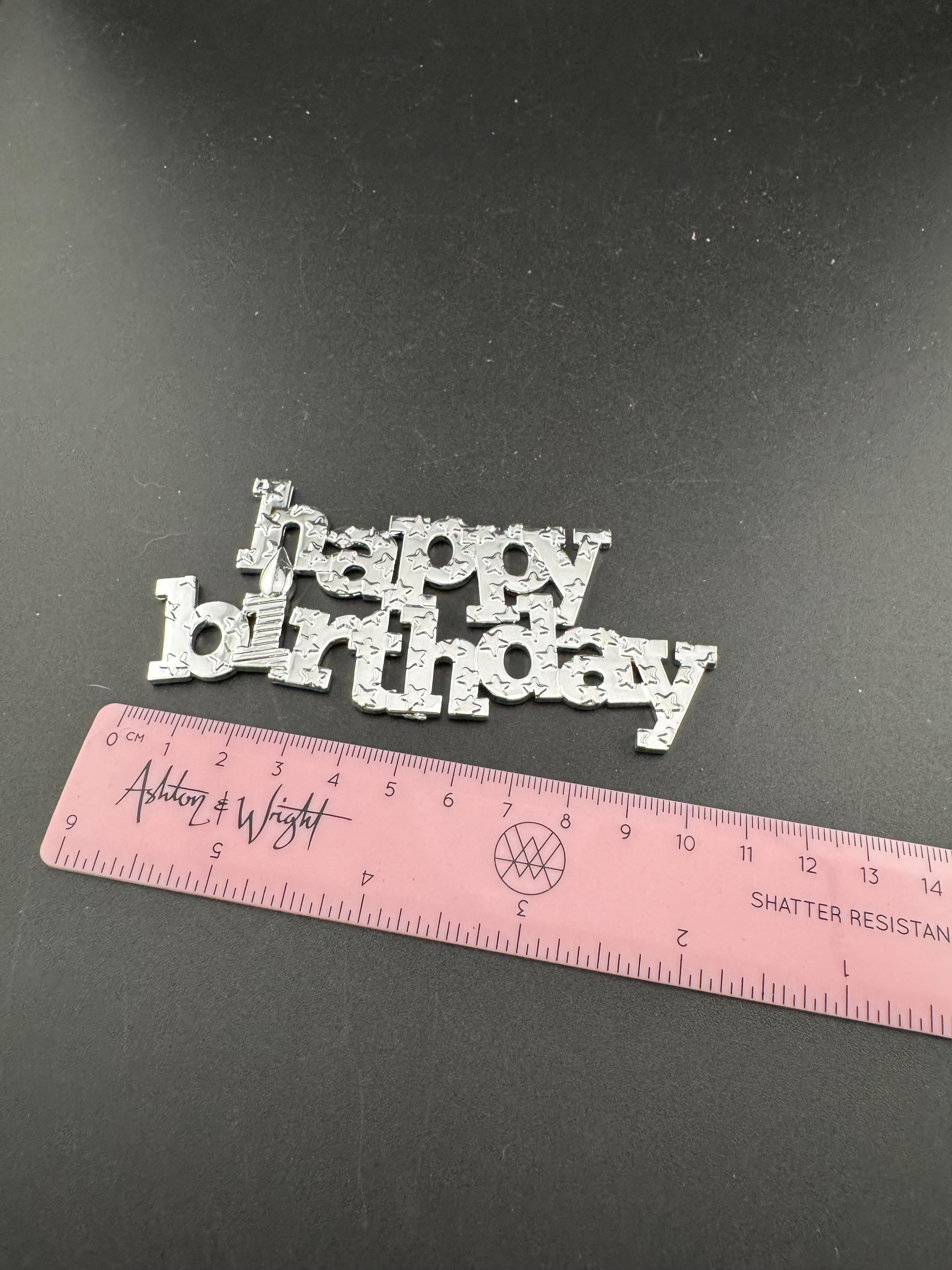 Vintage Happy Birthday Cake Decoration Silver Topper flat back stars celebration cake