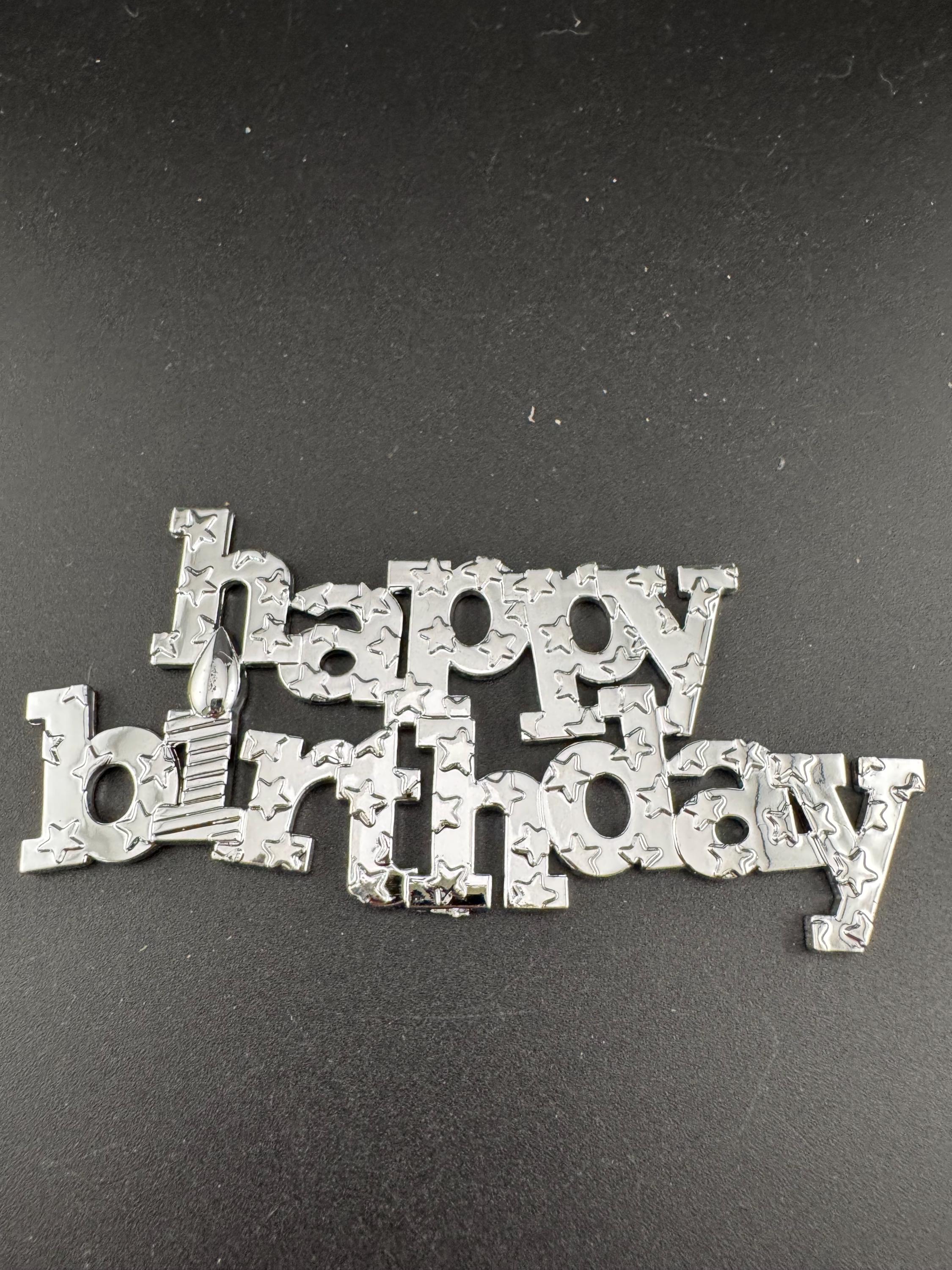 Vintage Happy Birthday Cake Decoration Silver Topper flat back stars celebration cake