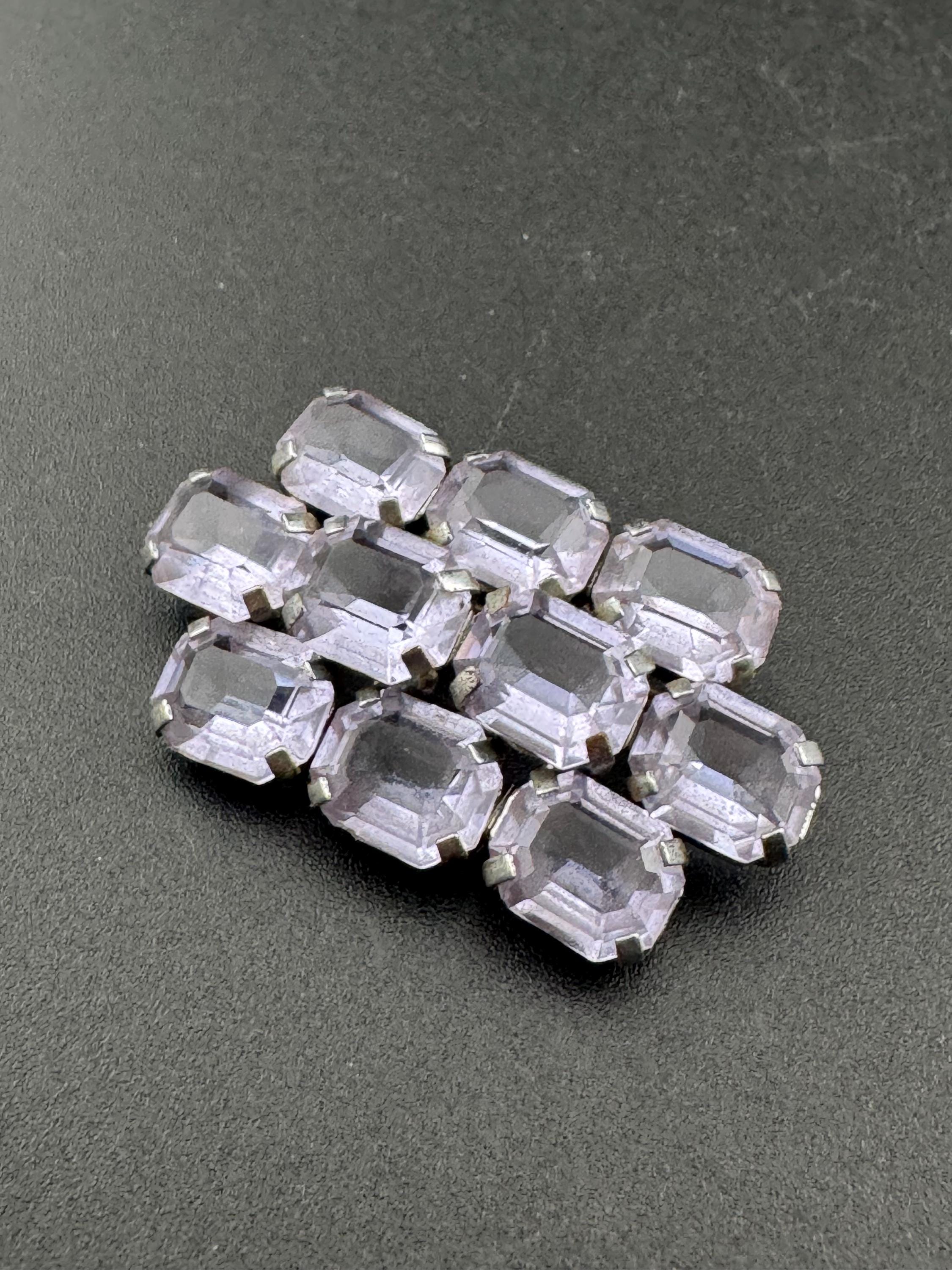 Vintage Lilac Diamanté Brooch: Silver Chrome Paste Gemstone