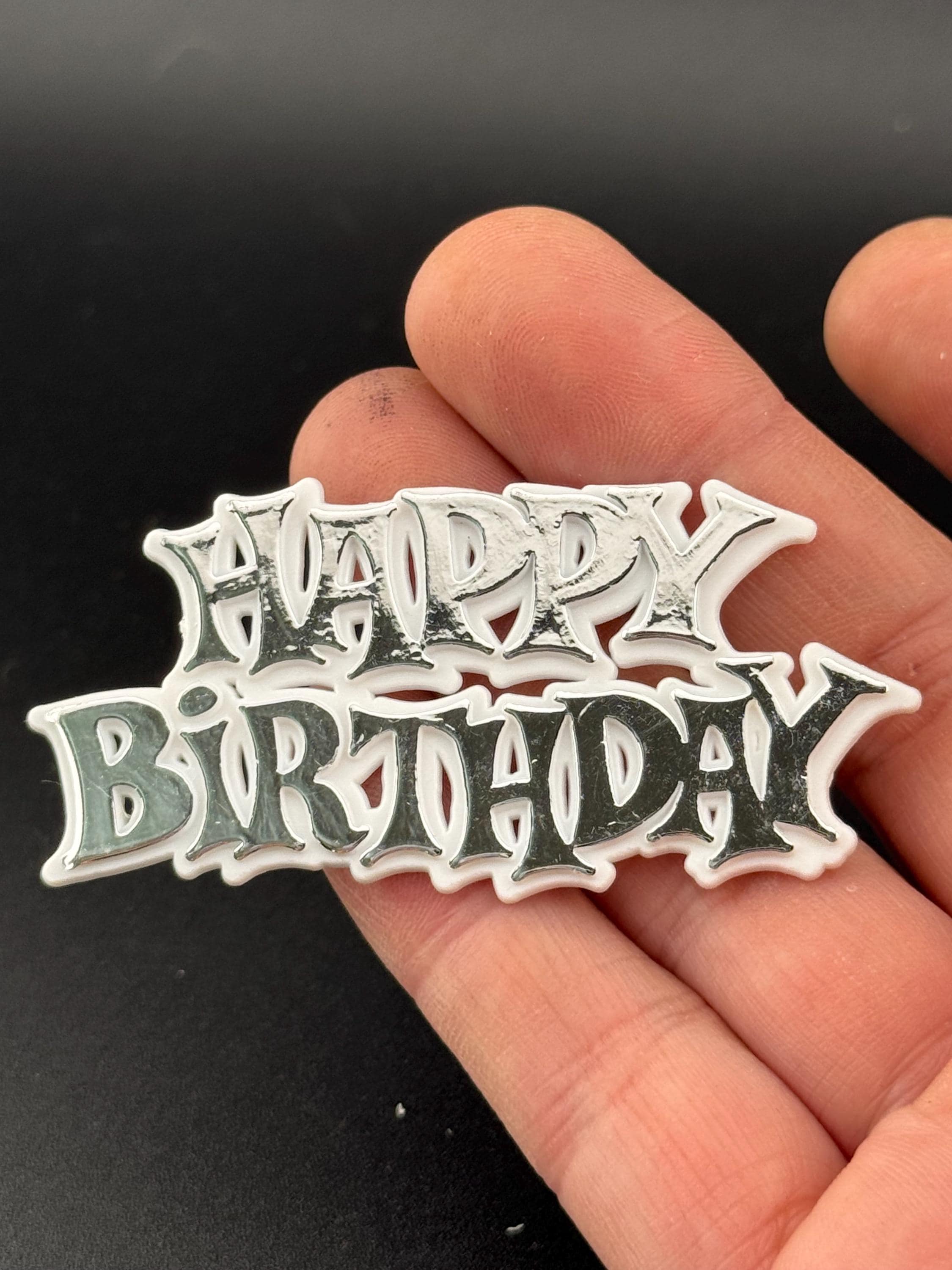 Vintage Happy Birthday Cake Decoration Silver Cake Topper