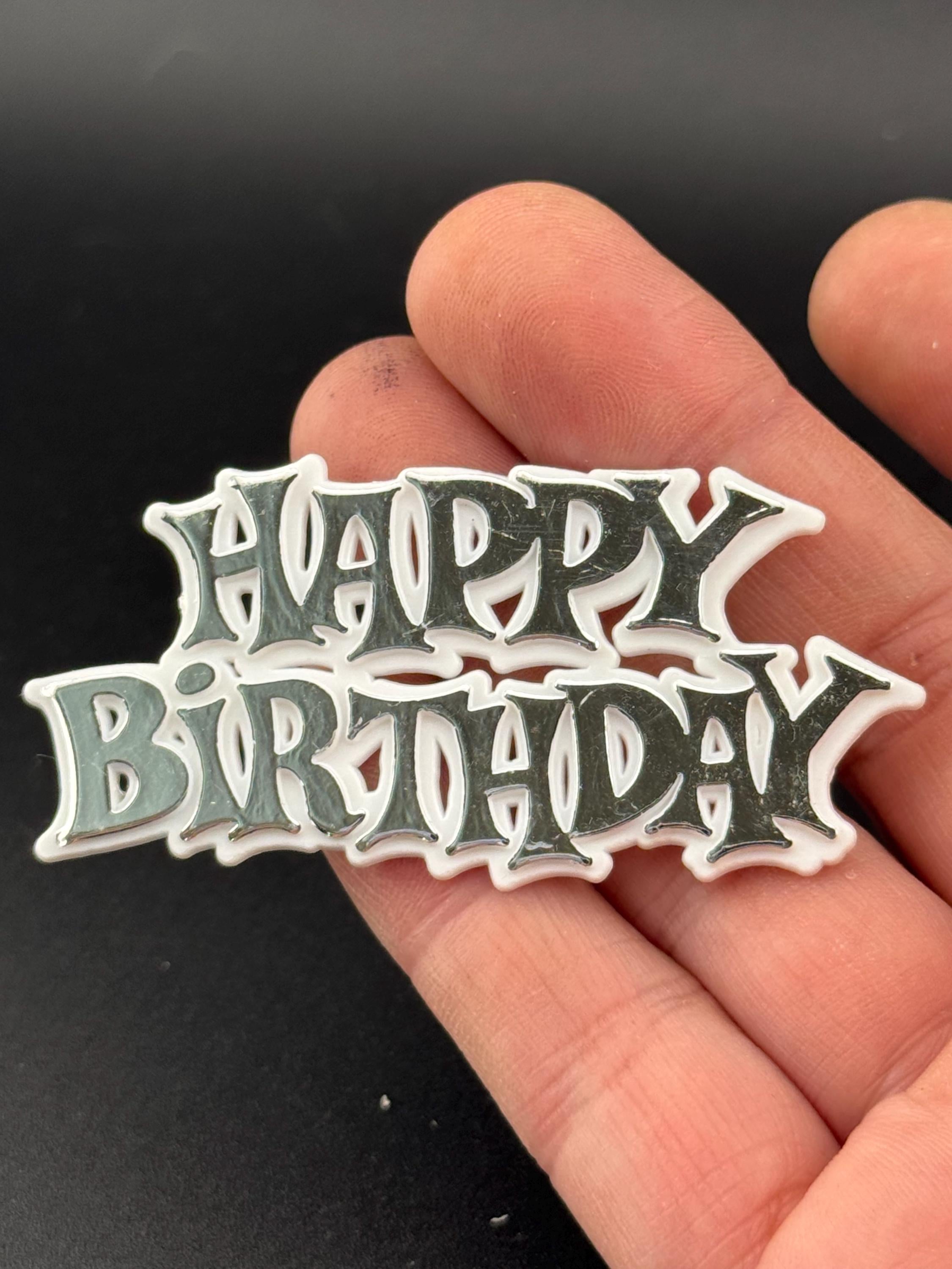 Vintage Happy Birthday Cake Decoration Silver Cake Topper