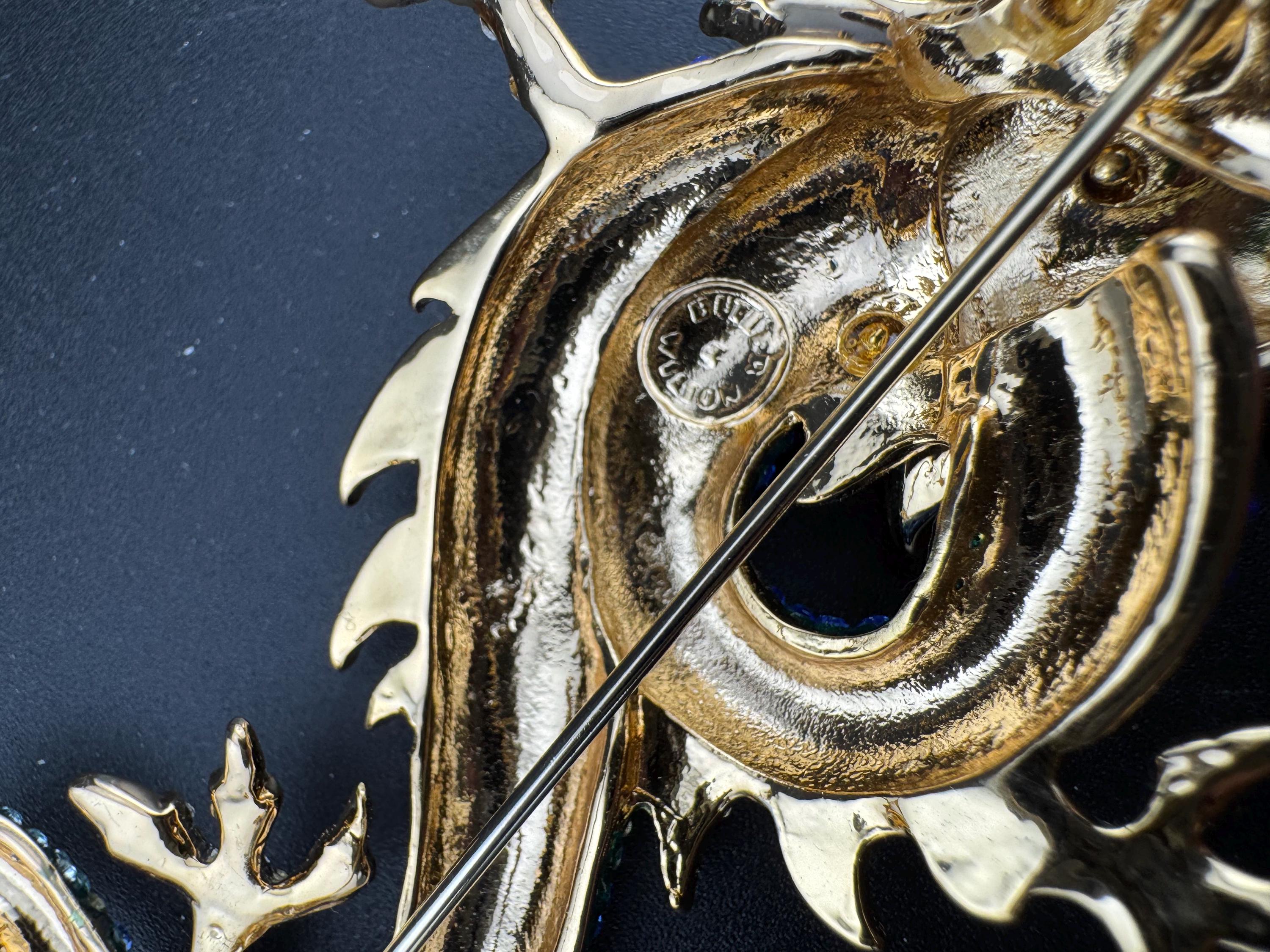 10cm Signed Butler and Wilson gold tone Blue Crystal enamel dragon brooch with clear diamanté. Heavy plating and beautiful quality