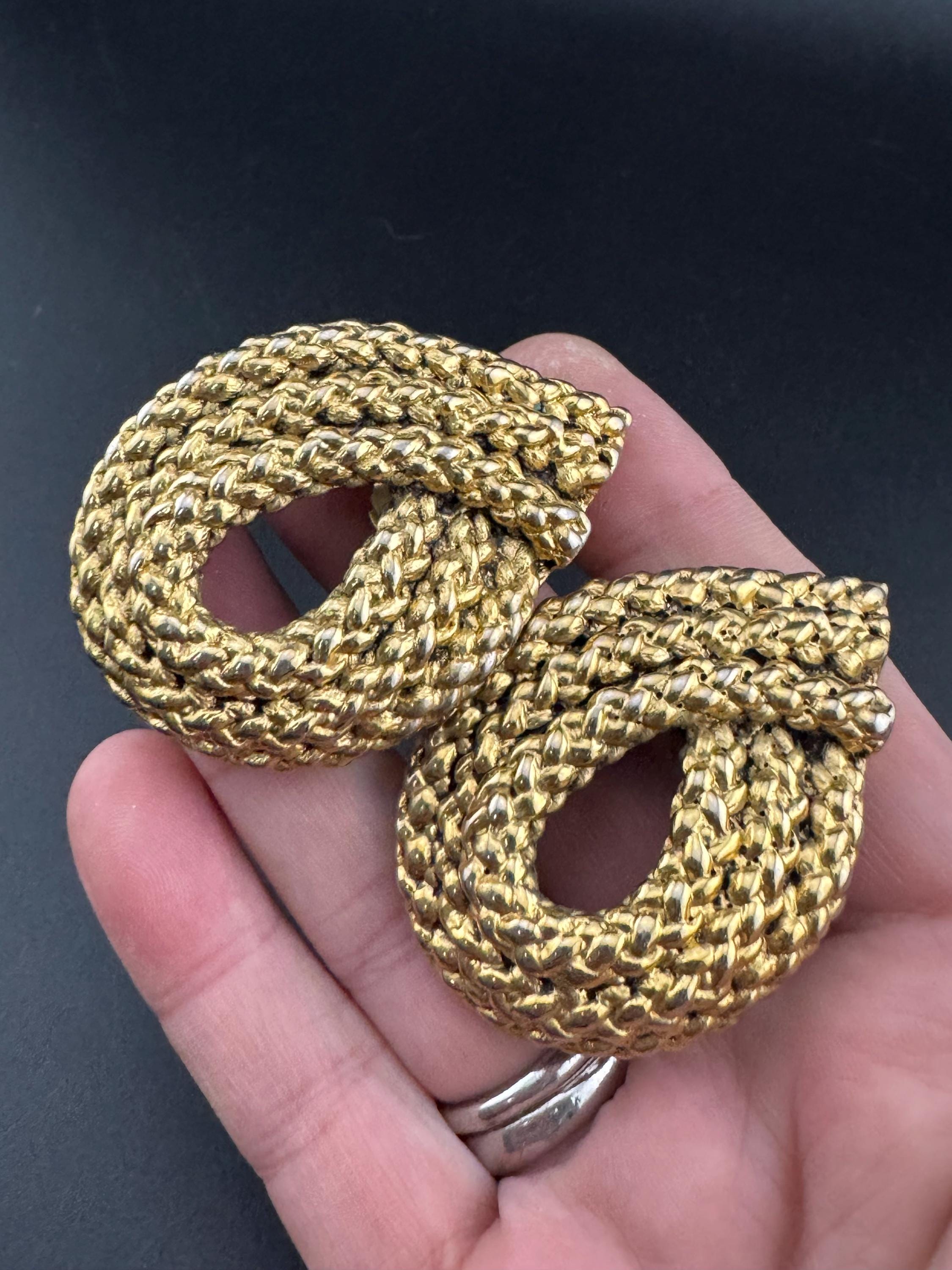 Reserved 1980s Retro Gold Tone Rope Twist Clip On Earrings