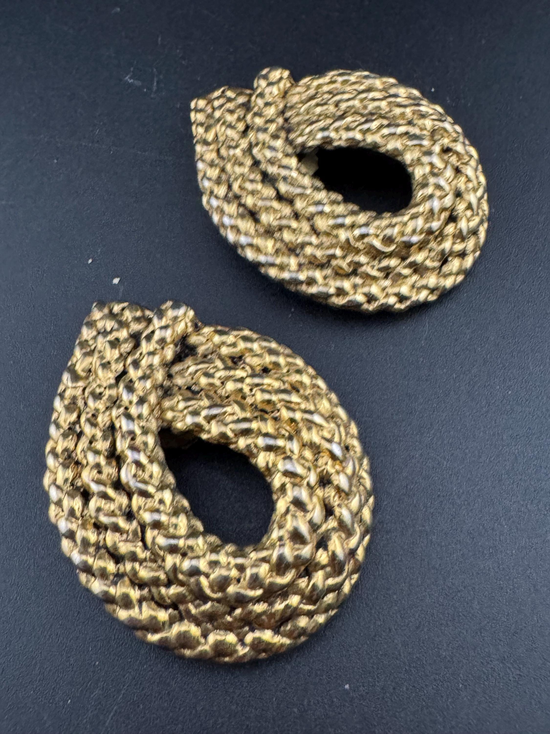 Reserved 1980s Retro Gold Tone Rope Twist Clip On Earrings