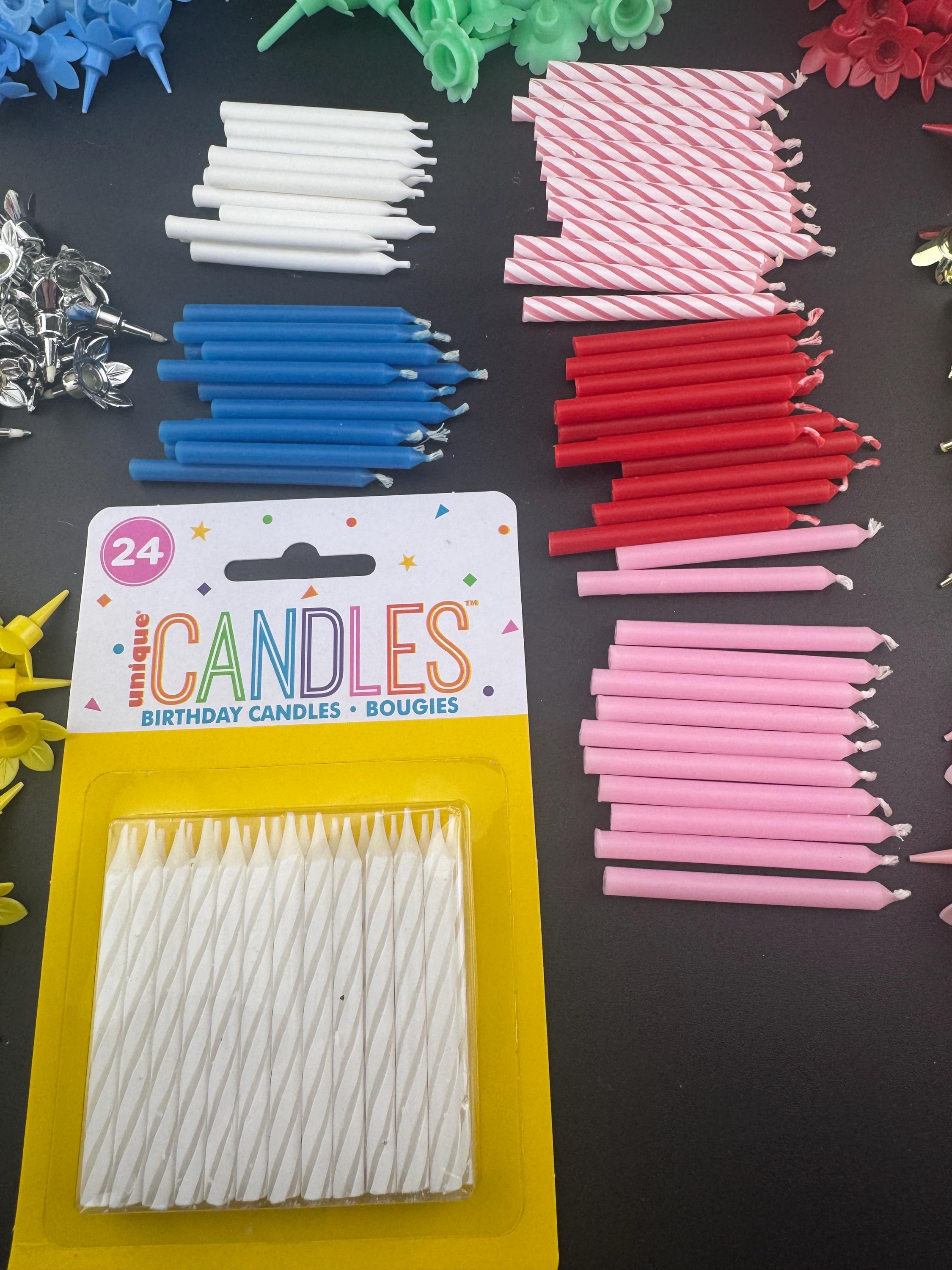Birthday Cake Candles and Holders: Assorted Colors