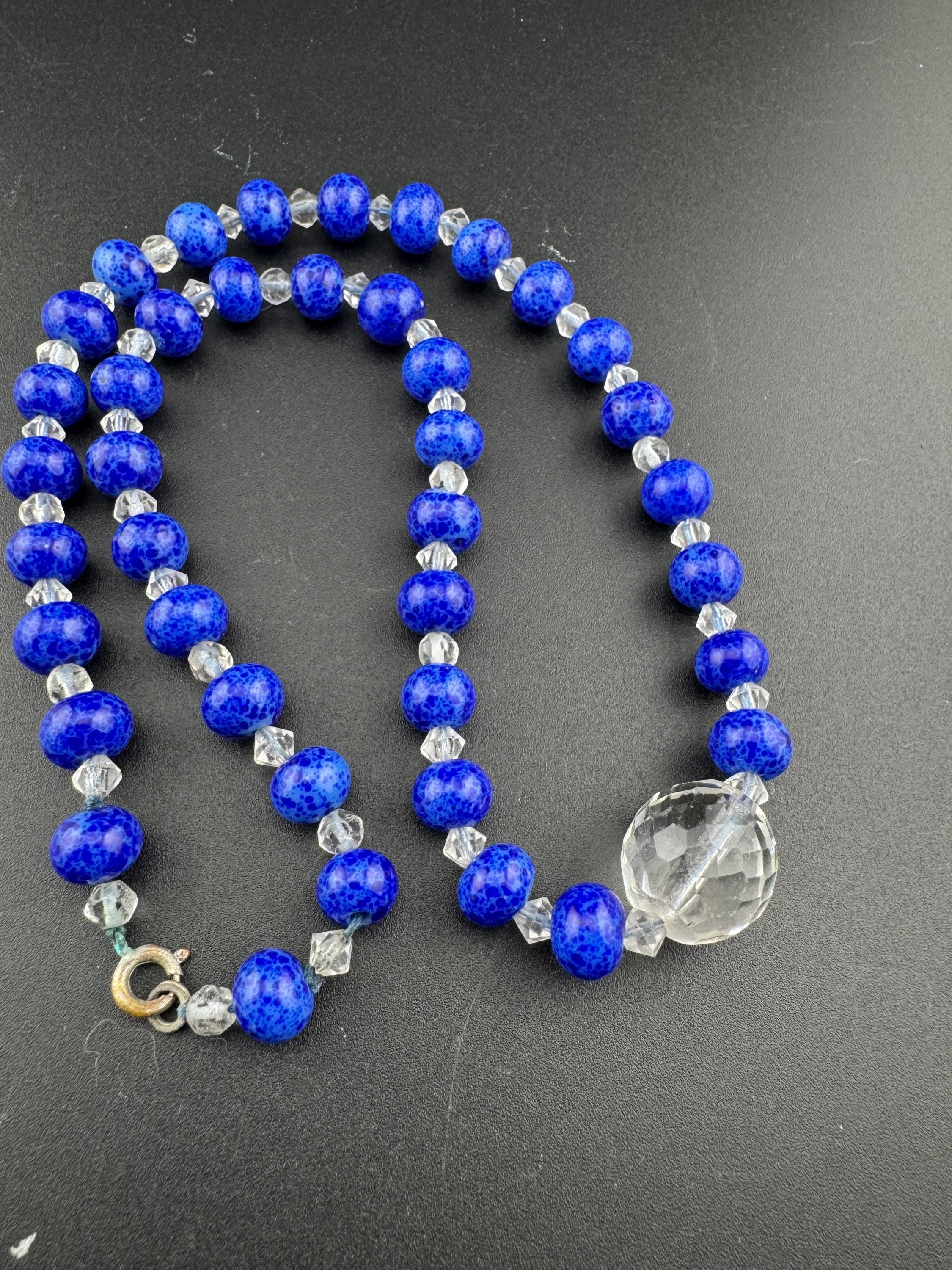 Vintage Art Deco Faux Lapis Lazuli Beaded Necklace (52cm)