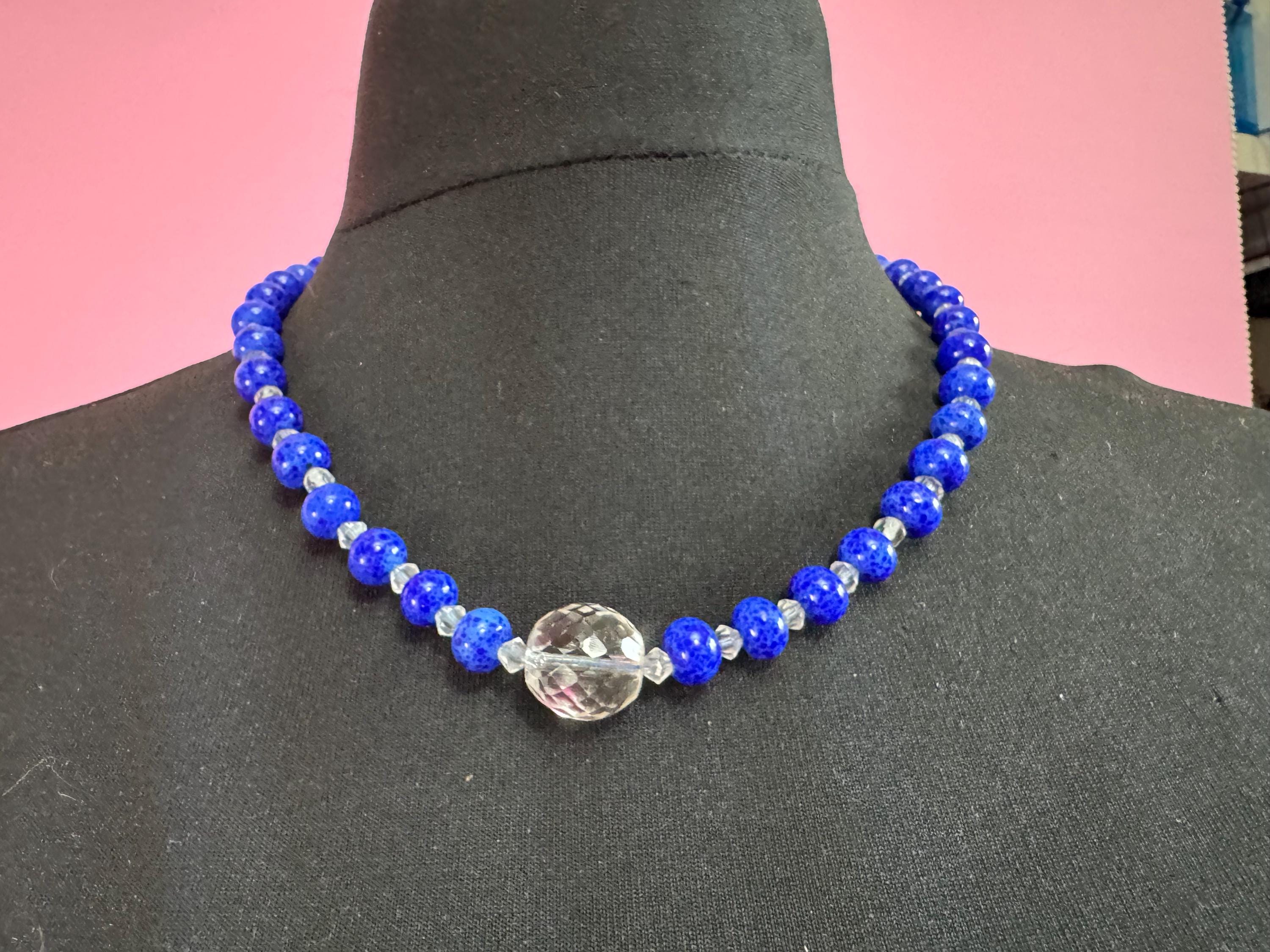 Vintage Art Deco Faux Lapis Lazuli Beaded Necklace (52cm)