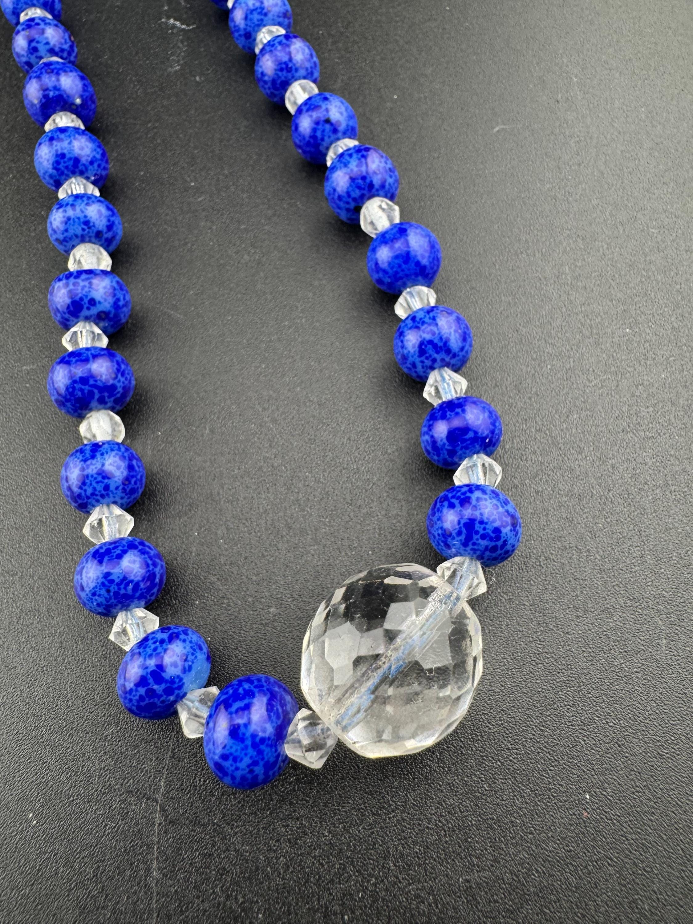 Vintage Art Deco Faux Lapis Lazuli Beaded Necklace (52cm)