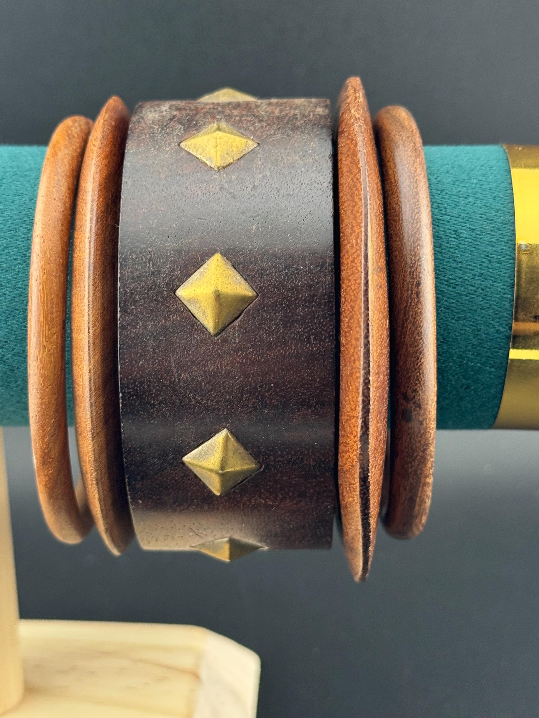 5 Vintage Wooden Stacking Bangles: Ethnic Tribal Boho Bracelets