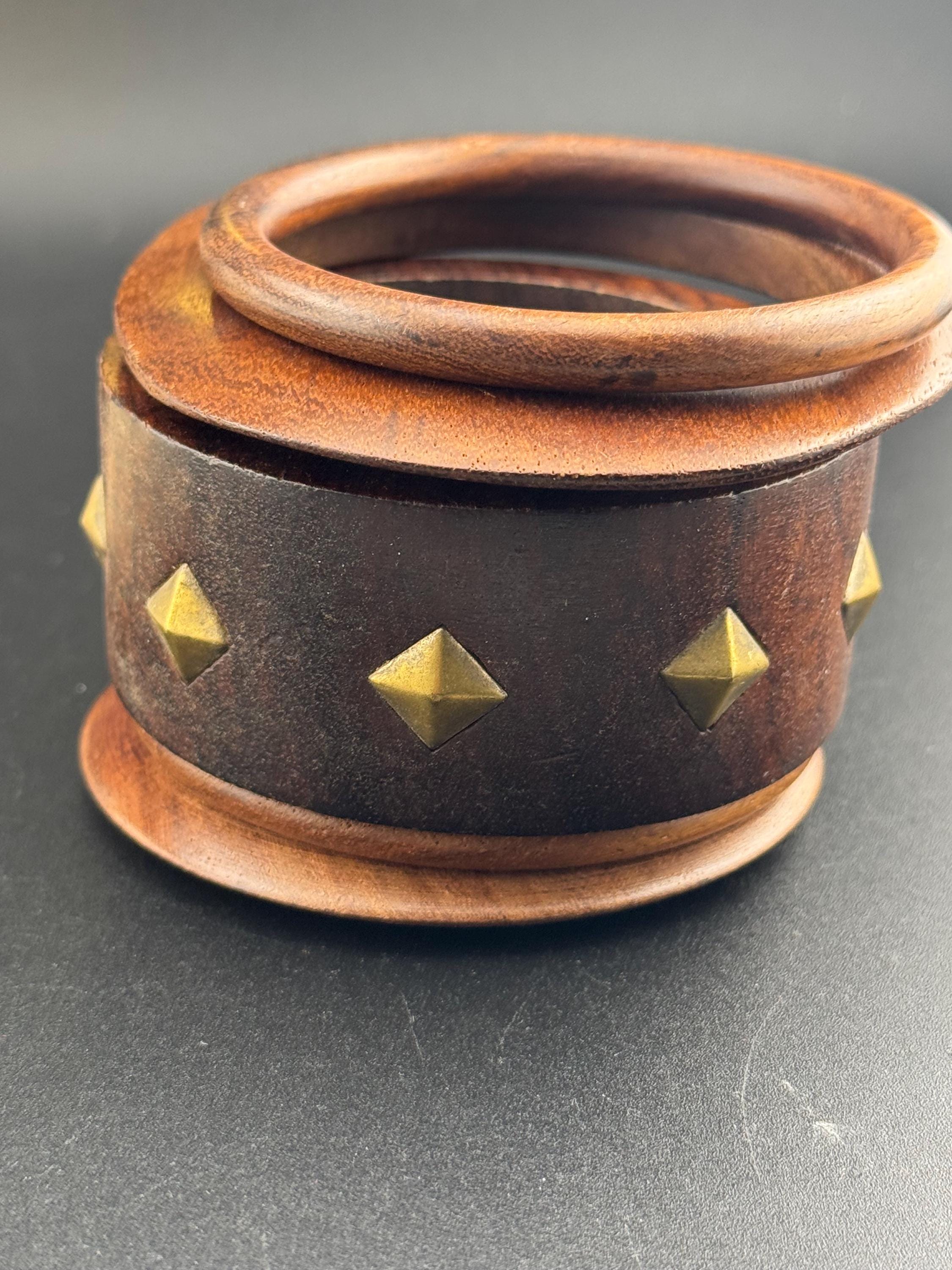 5 Vintage Wooden Stacking Bangles: Ethnic Tribal Boho Bracelets