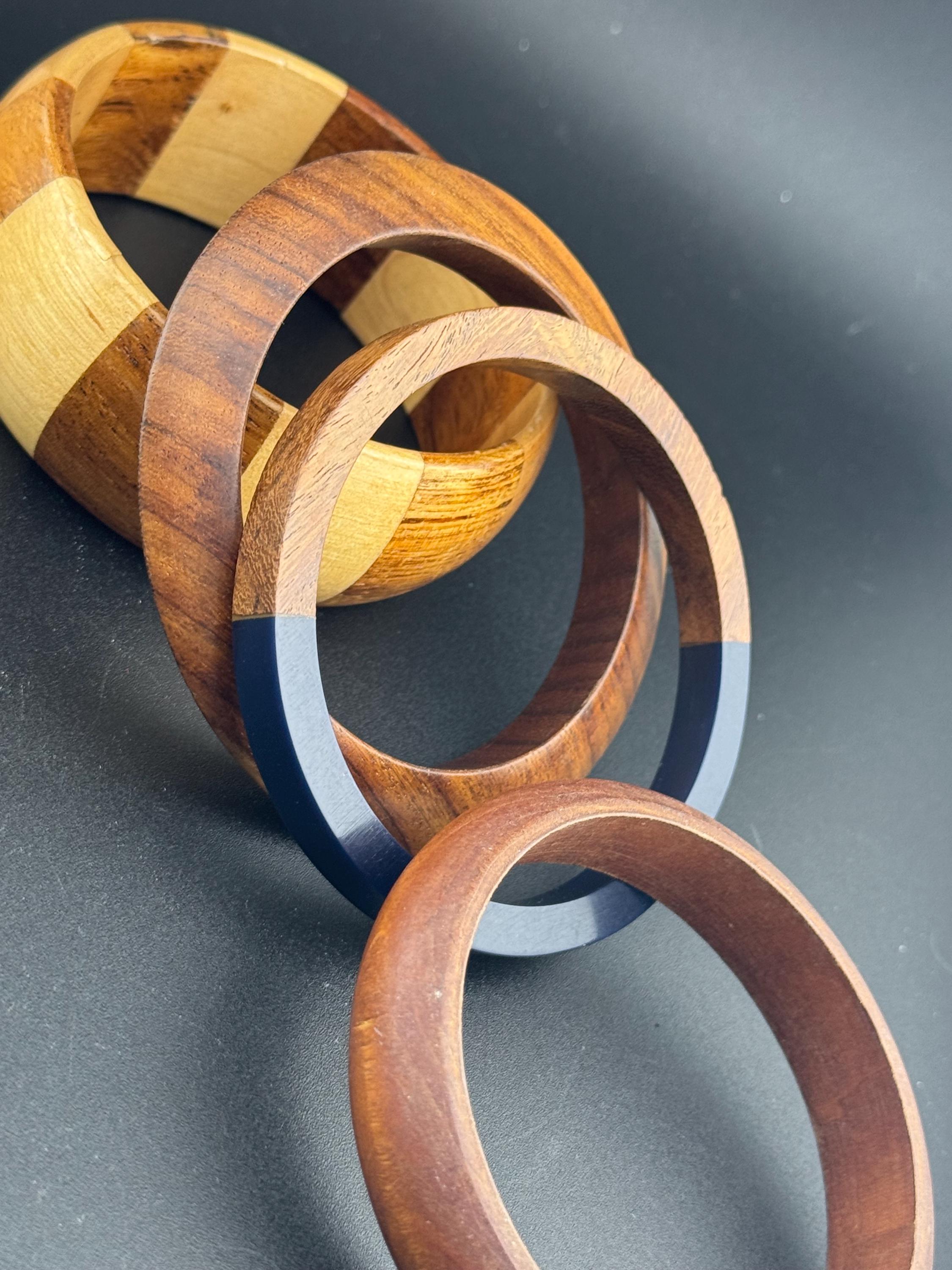 4 x vintage wooden stacking bangles in brown natural shades ethnic tribal boho festival bracelets