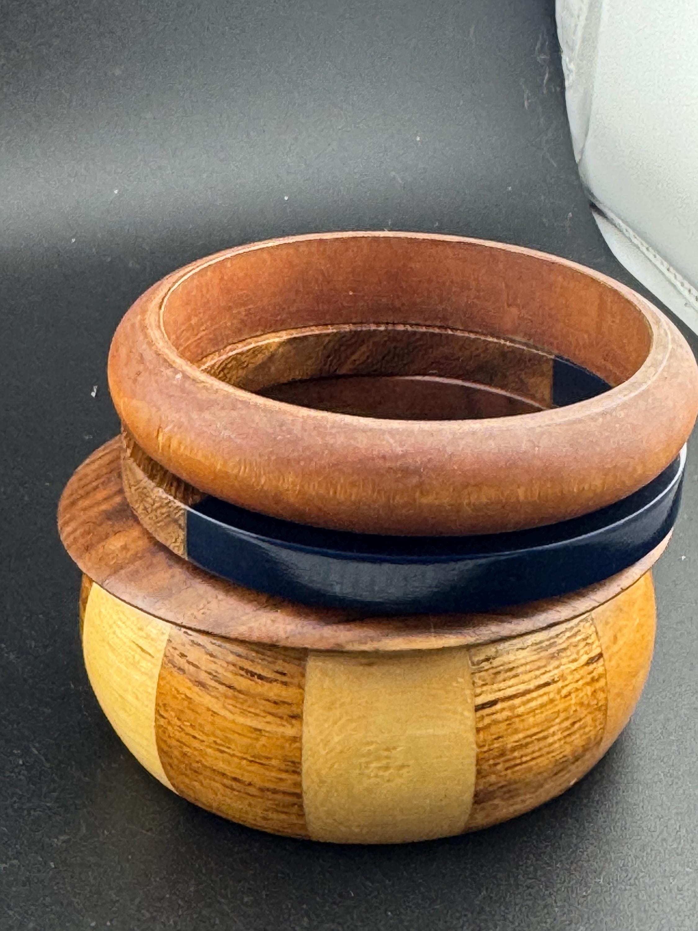 4 x vintage wooden stacking bangles in brown natural shades ethnic tribal boho festival bracelets