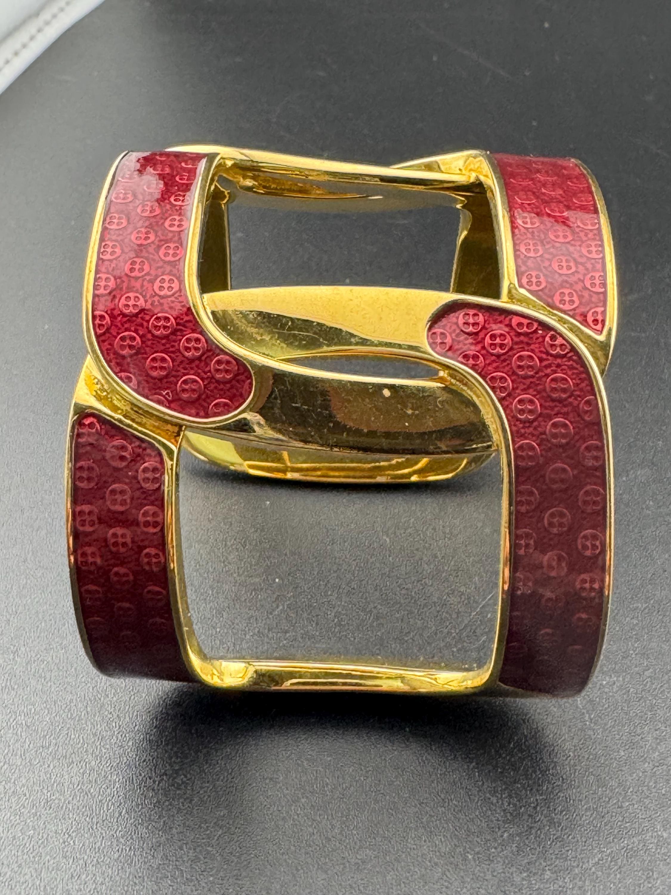 Signed ted baker retro heavy gold plated deep red enamel 5cm wide bangle bracelet