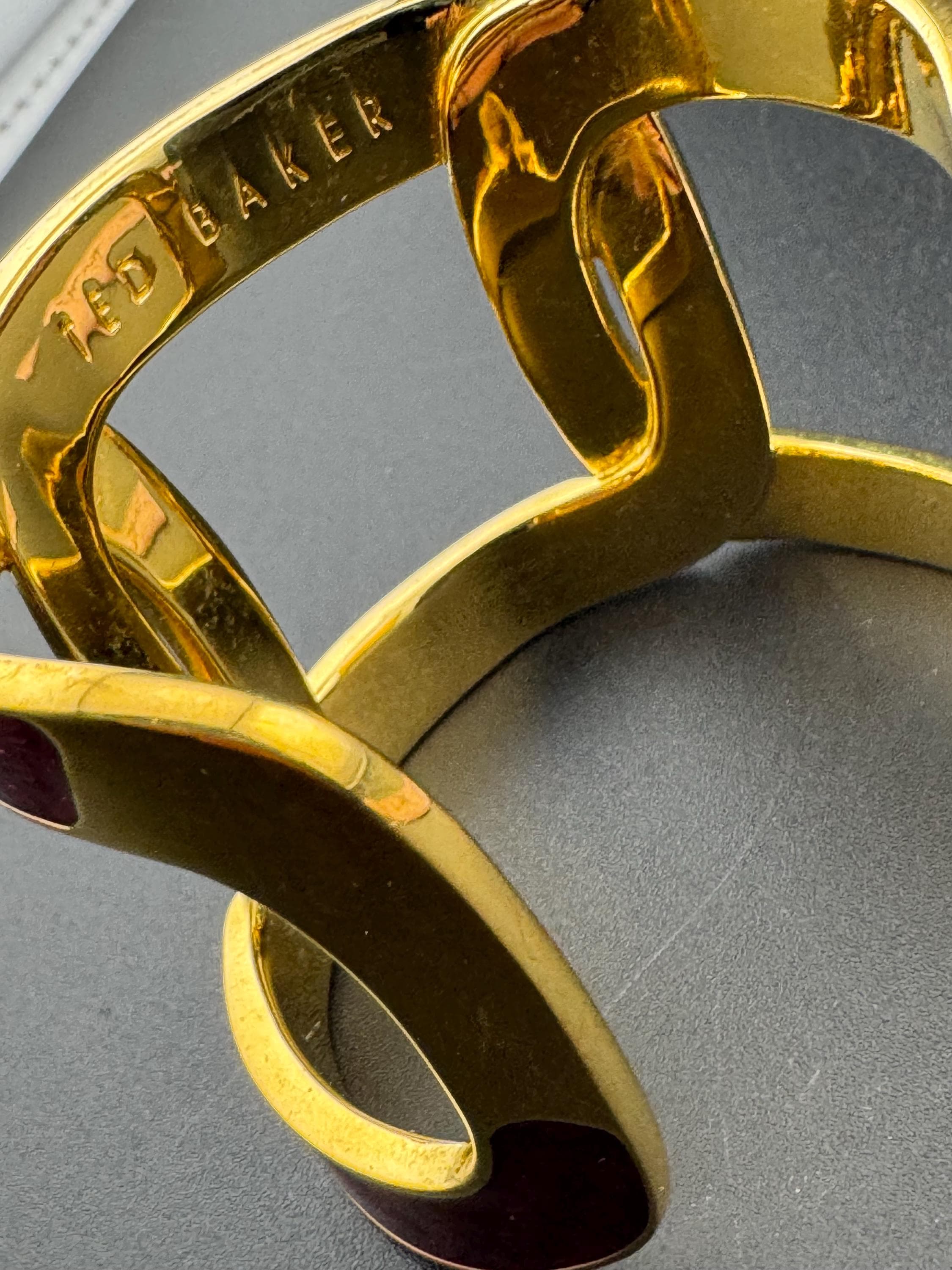Signed ted baker retro heavy gold plated deep red enamel 5cm wide bangle bracelet