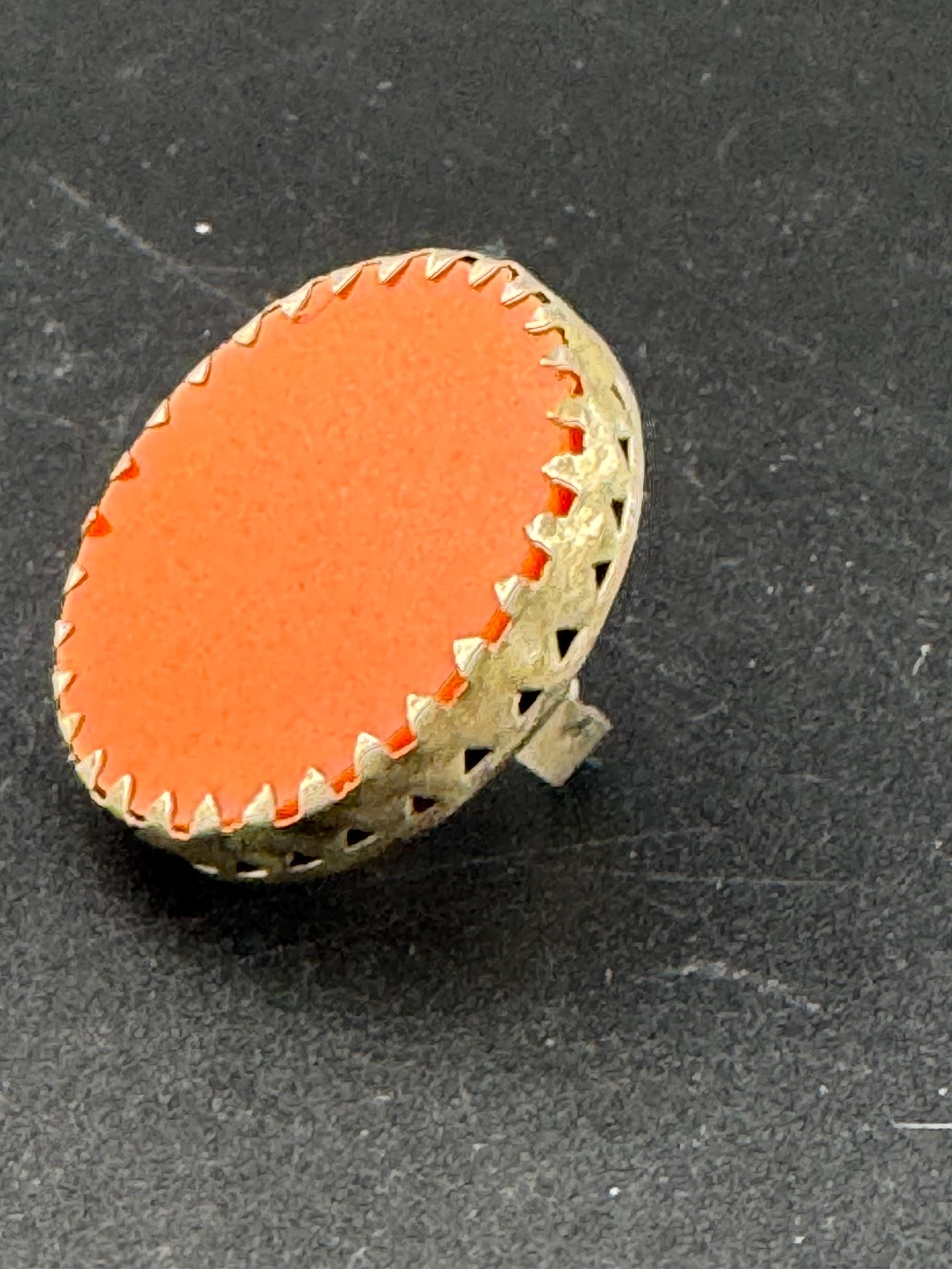 Orange Plastic Disc Ring: Silver Tone Adjustable Statement Ring