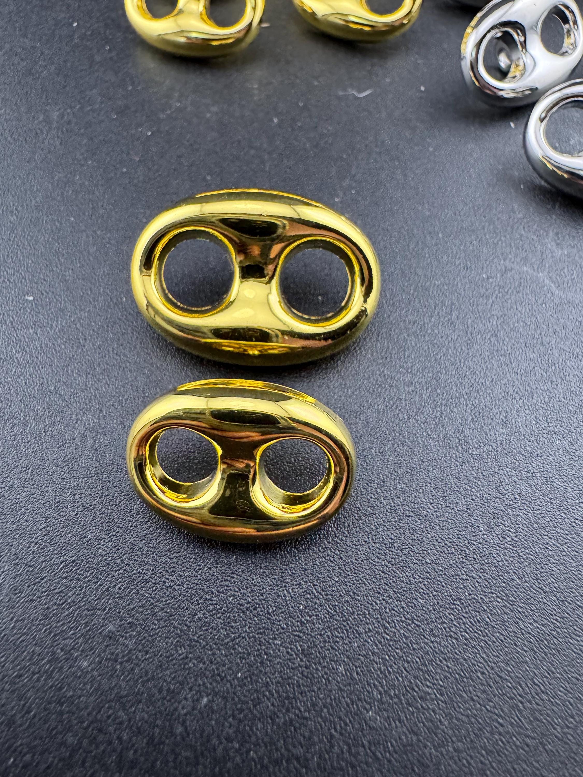 Nautical Mariner Buttons: Gold & Silver Chain Link Design, 18mm-23mm (5 Piece Pack)